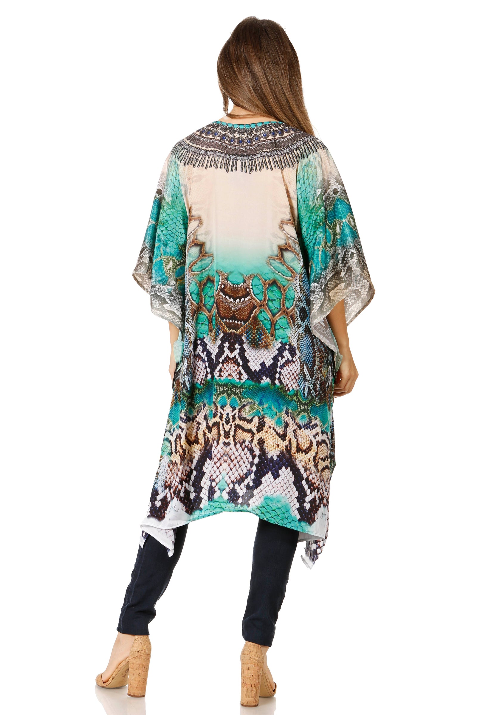 Vestido caftán Sakkas Zeni de verano con estampado floral y cuello en V y manga corta para mujer
