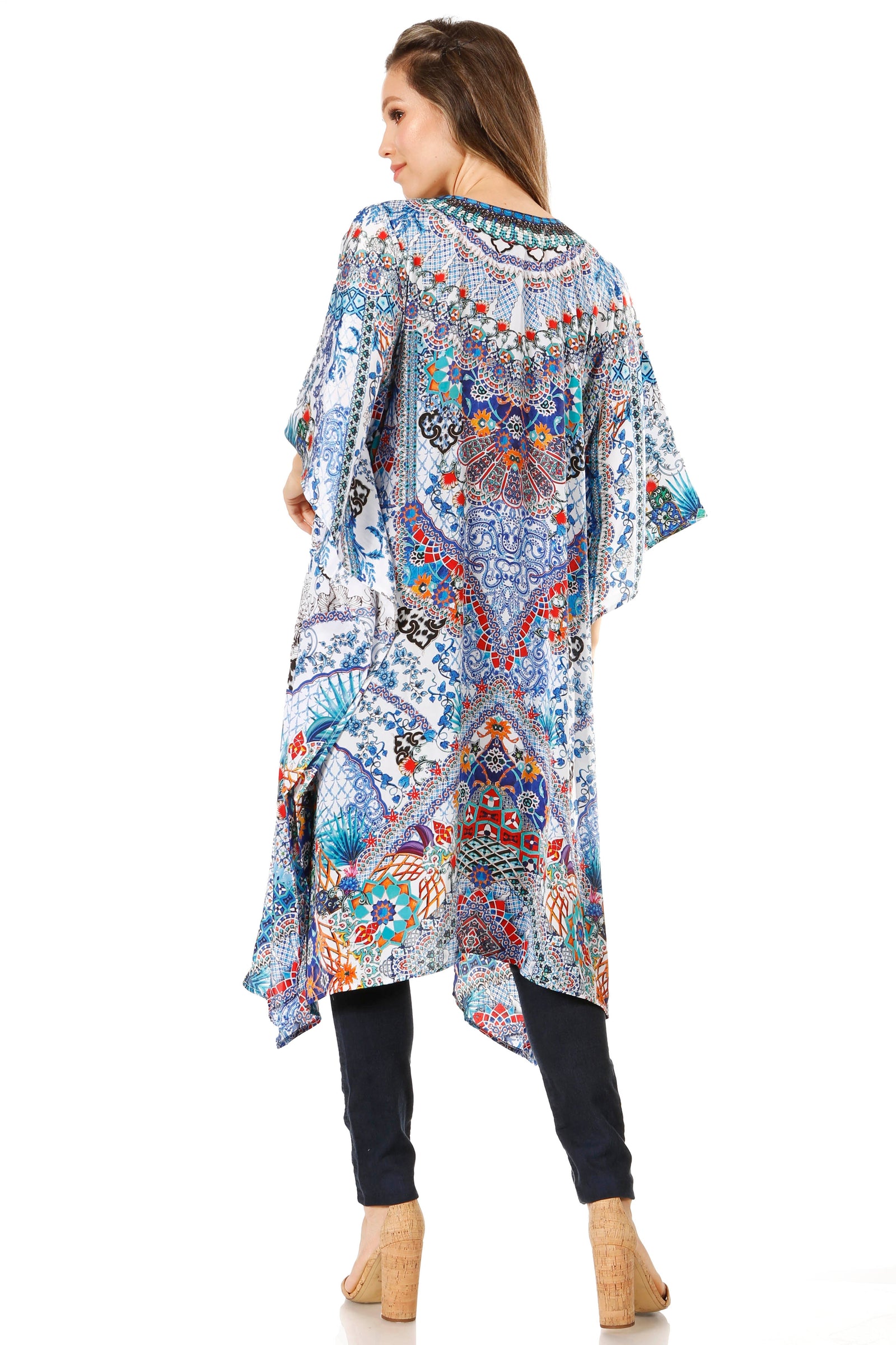 Vestido caftán Sakkas Zeni de verano con estampado floral y cuello en V y manga corta para mujer