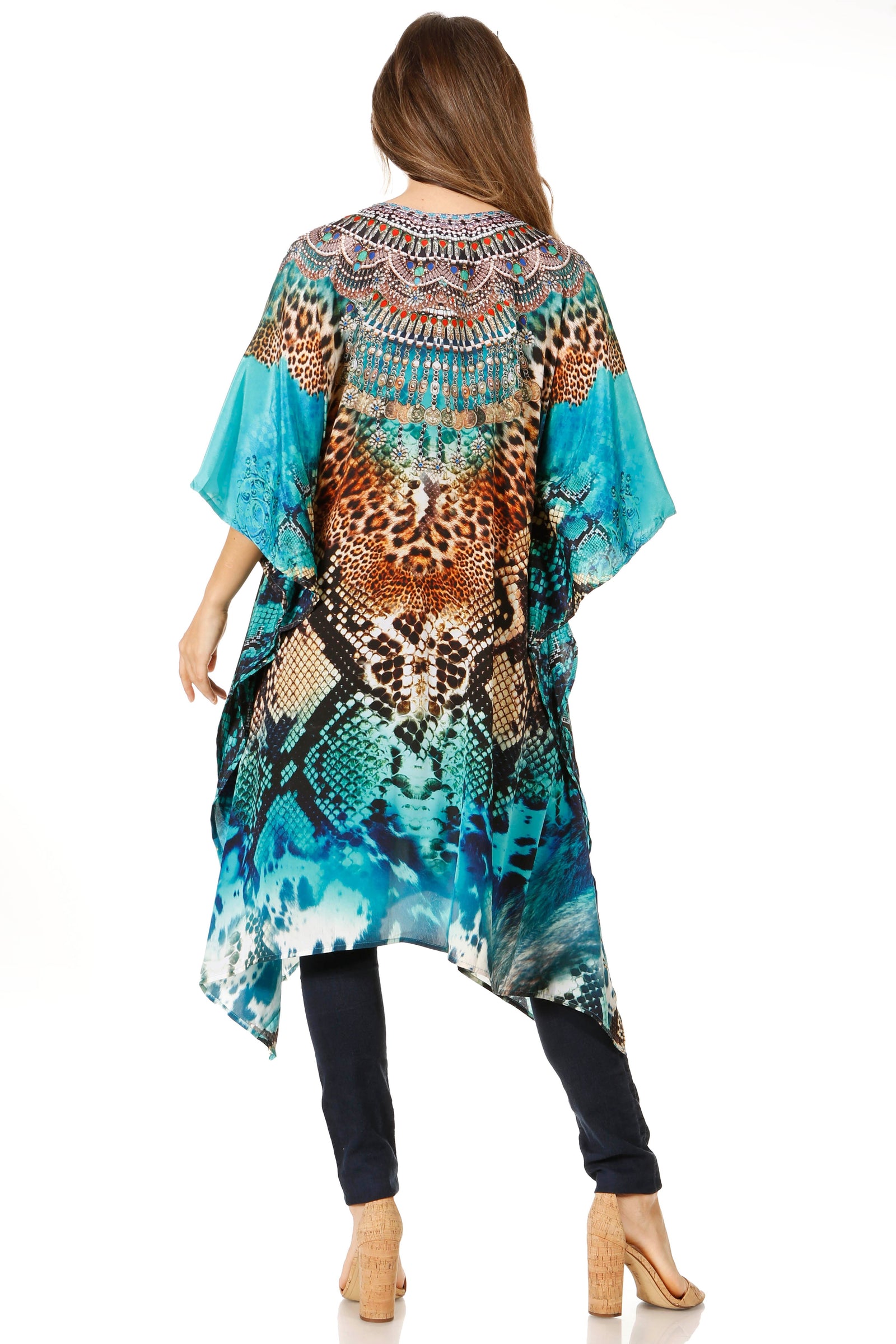 Vestido caftán Sakkas Zeni de verano con estampado floral y cuello en V y manga corta para mujer