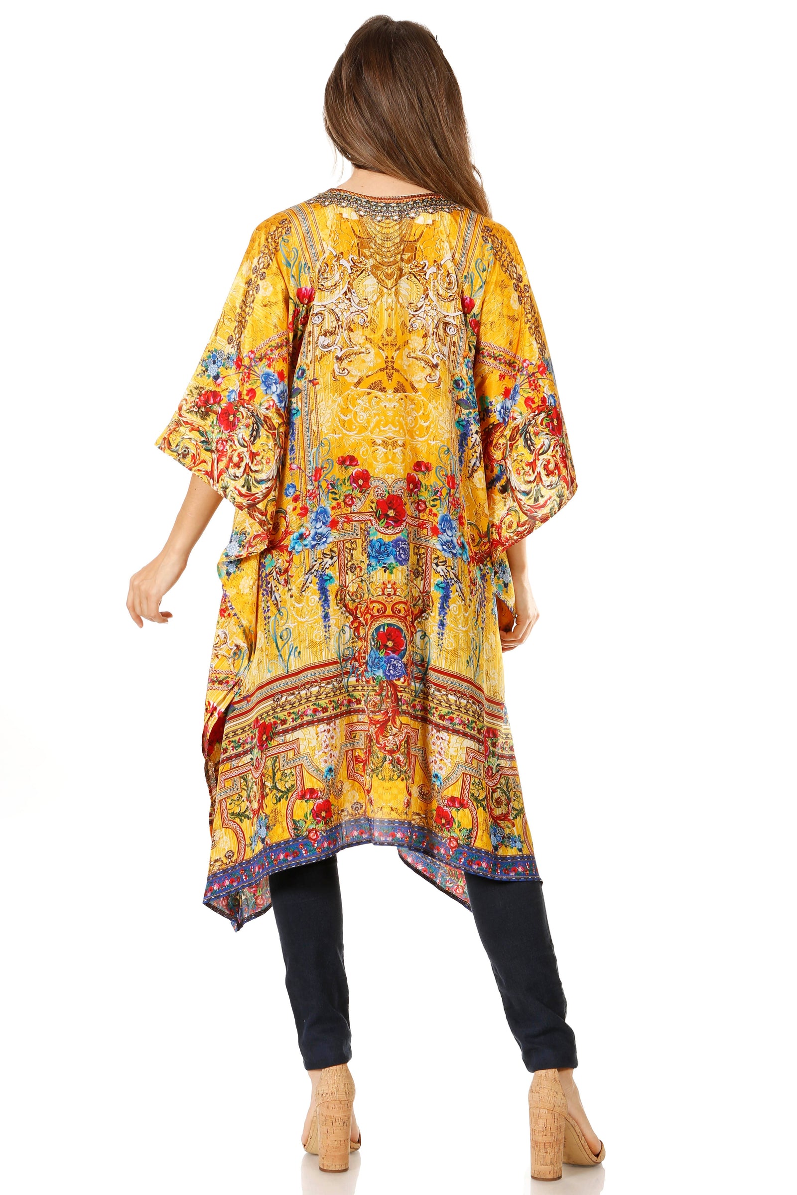 Vestido caftán Sakkas Zeni de verano con estampado floral y cuello en V y manga corta para mujer