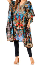 Vestido caftán Sakkas Zeni de verano con estampado floral y cuello en V y manga corta para mujer
