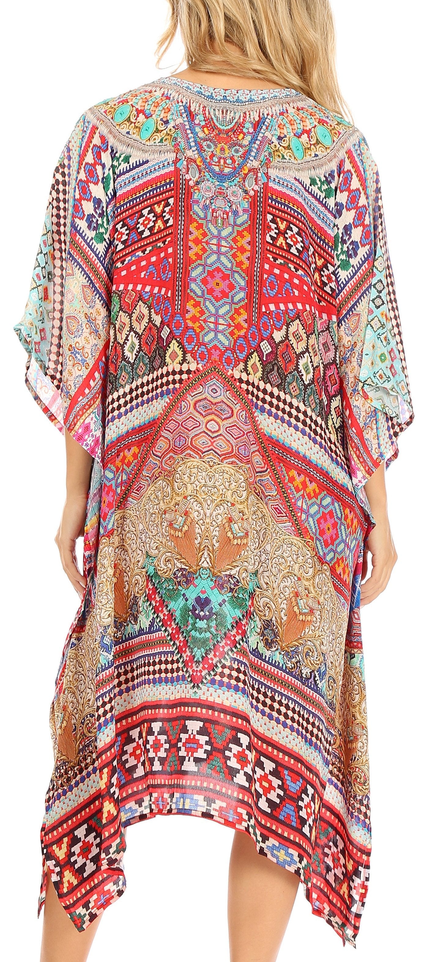Vestido caftán Sakkas Zeni de verano con estampado floral y cuello en V y manga corta para mujer