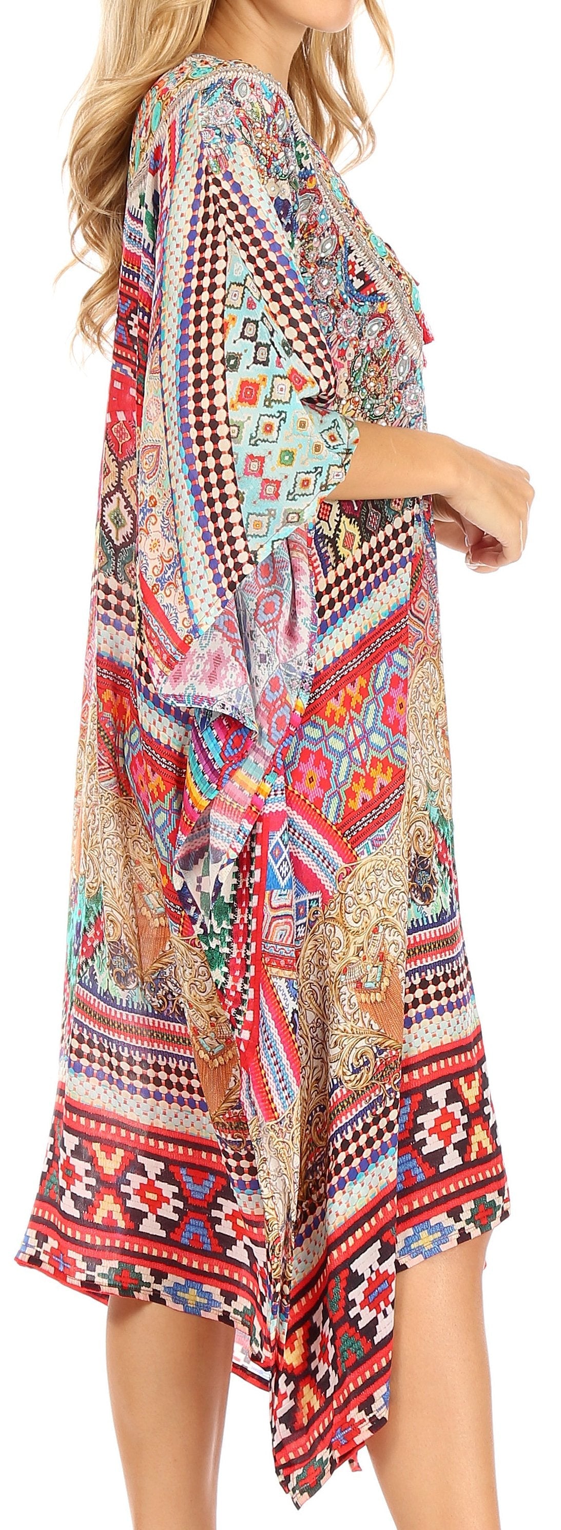 Vestido caftán Sakkas Zeni de verano con estampado floral y cuello en V y manga corta para mujer