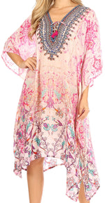 Vestido caftán Sakkas Zeni de verano con estampado floral y cuello en V y manga corta para mujer