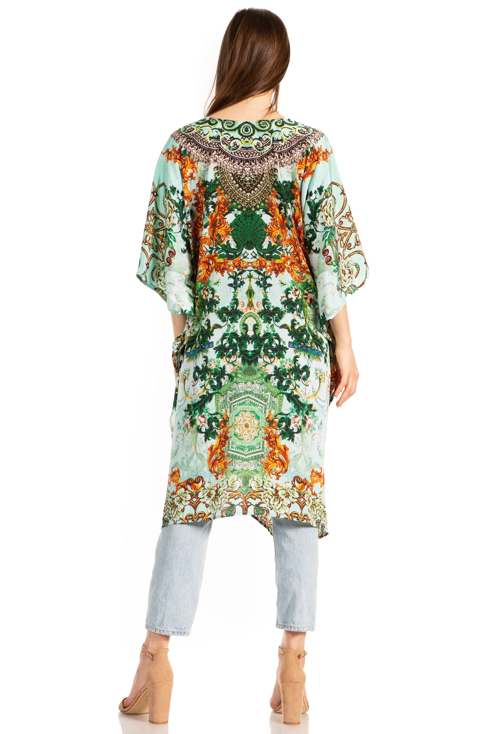 Vestido caftán Sakkas Zeni de verano con estampado floral y cuello en V y manga corta para mujer