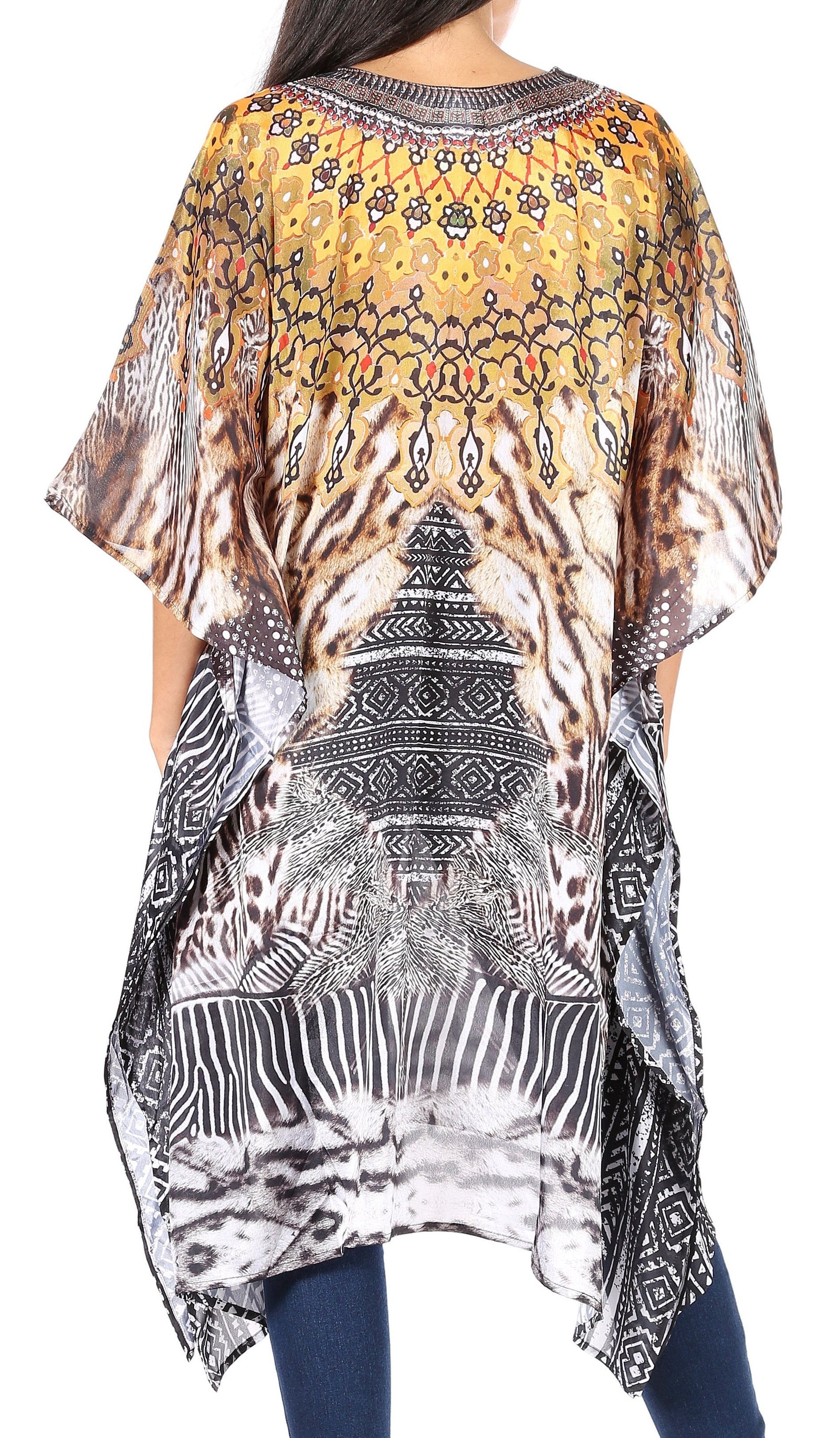 Vestido caftán Sakkas Zeni de verano con estampado floral y cuello en V y manga corta para mujer