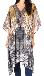Vestido caftán Sakkas Zeni de verano con estampado floral y cuello en V y manga corta para mujer