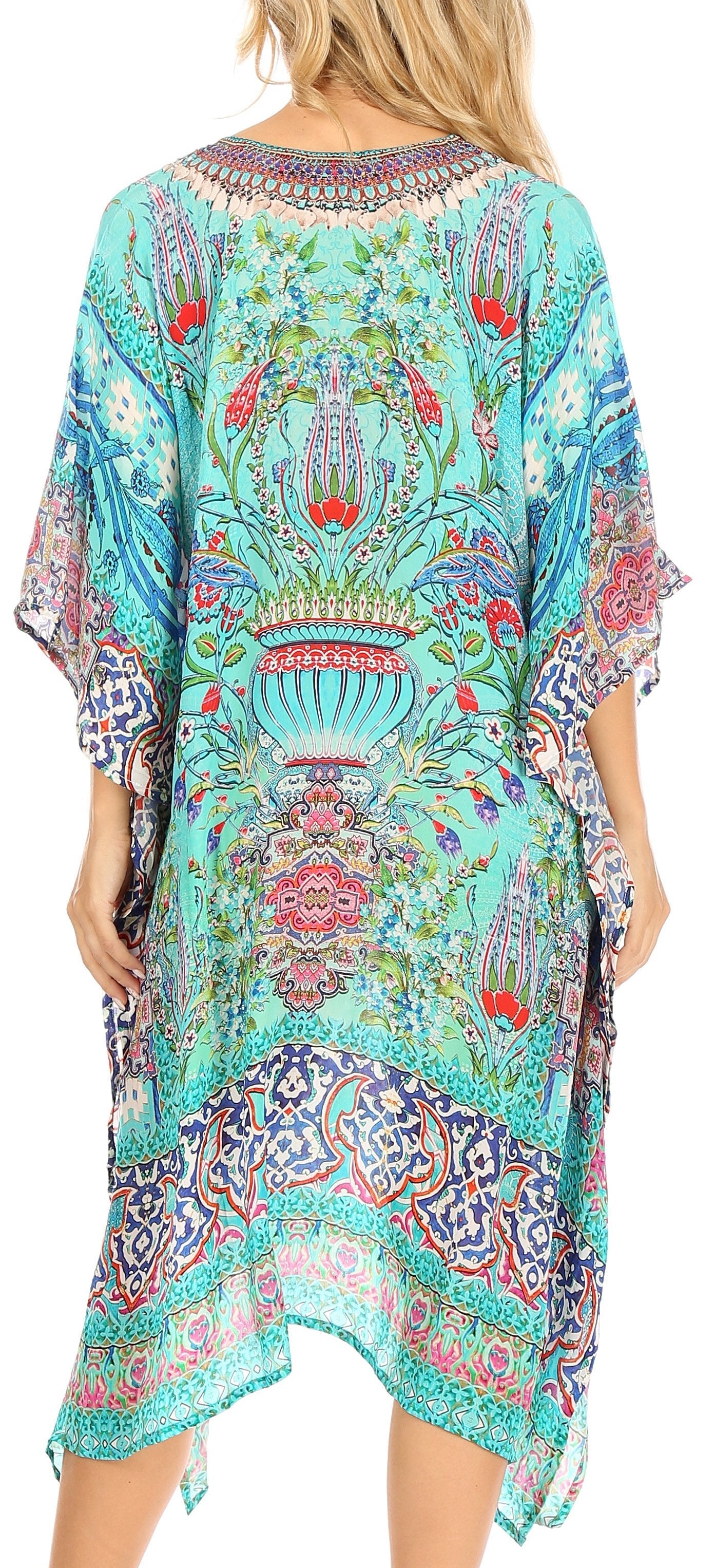 Vestido caftán Sakkas Zeni de verano con estampado floral y cuello en V y manga corta para mujer