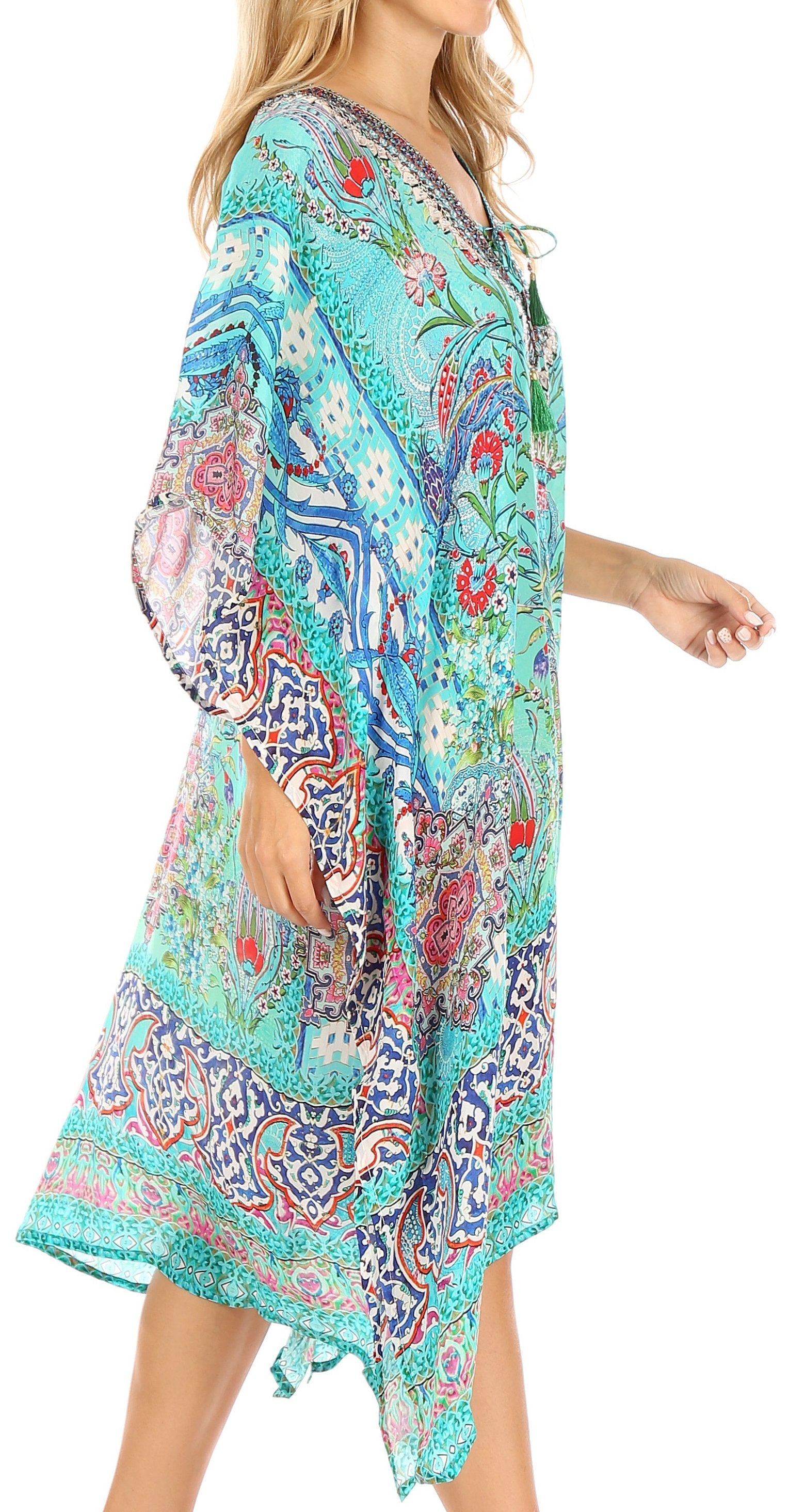 Vestido caftán Sakkas Zeni de verano con estampado floral y cuello en V y manga corta para mujer