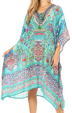 Vestido caftán Sakkas Zeni de verano con estampado floral y cuello en V y manga corta para mujer