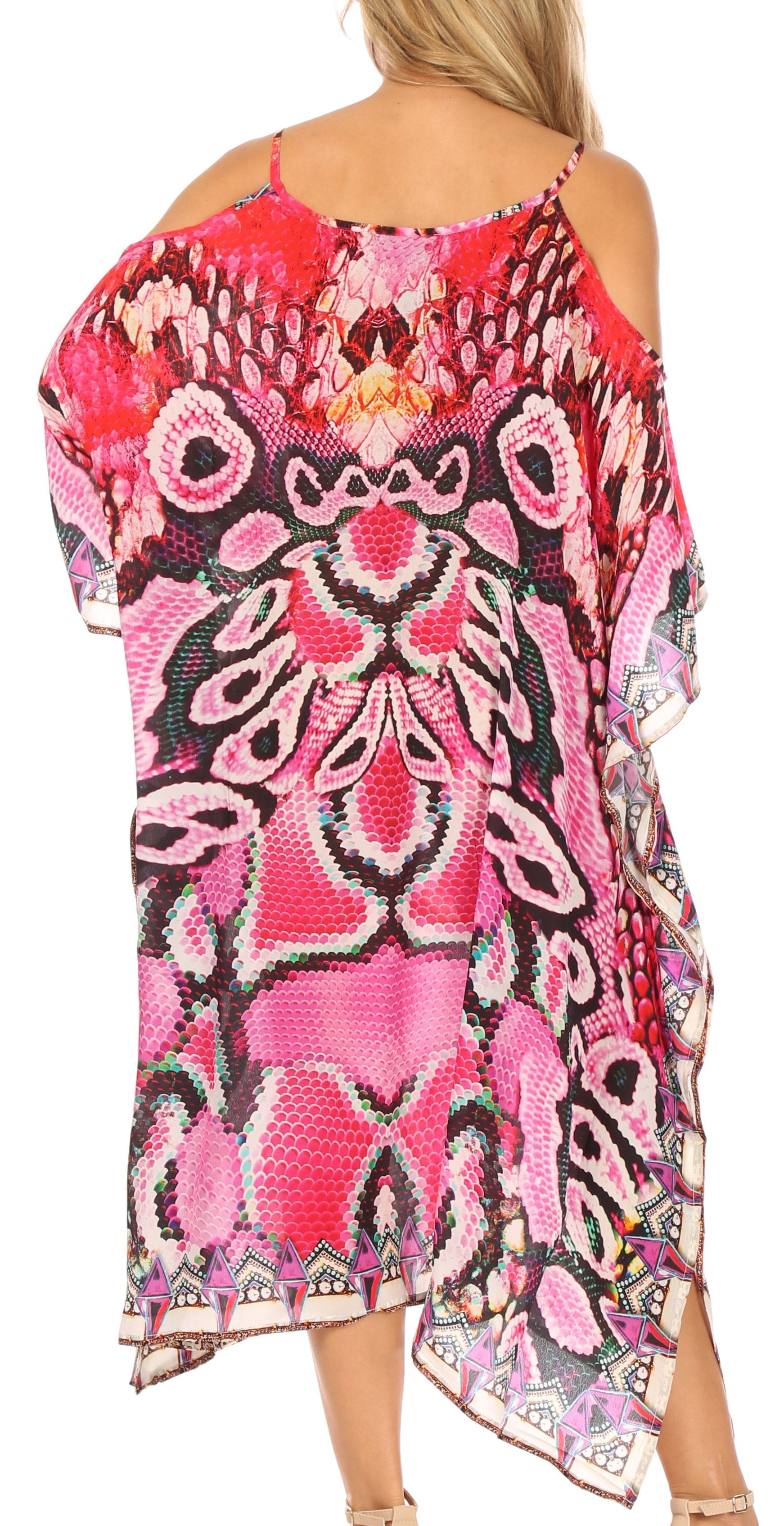 Vestido caftán Sakkas Amaya de corte holgado, largo, estampado, con tirantes y escote barco en los hombros