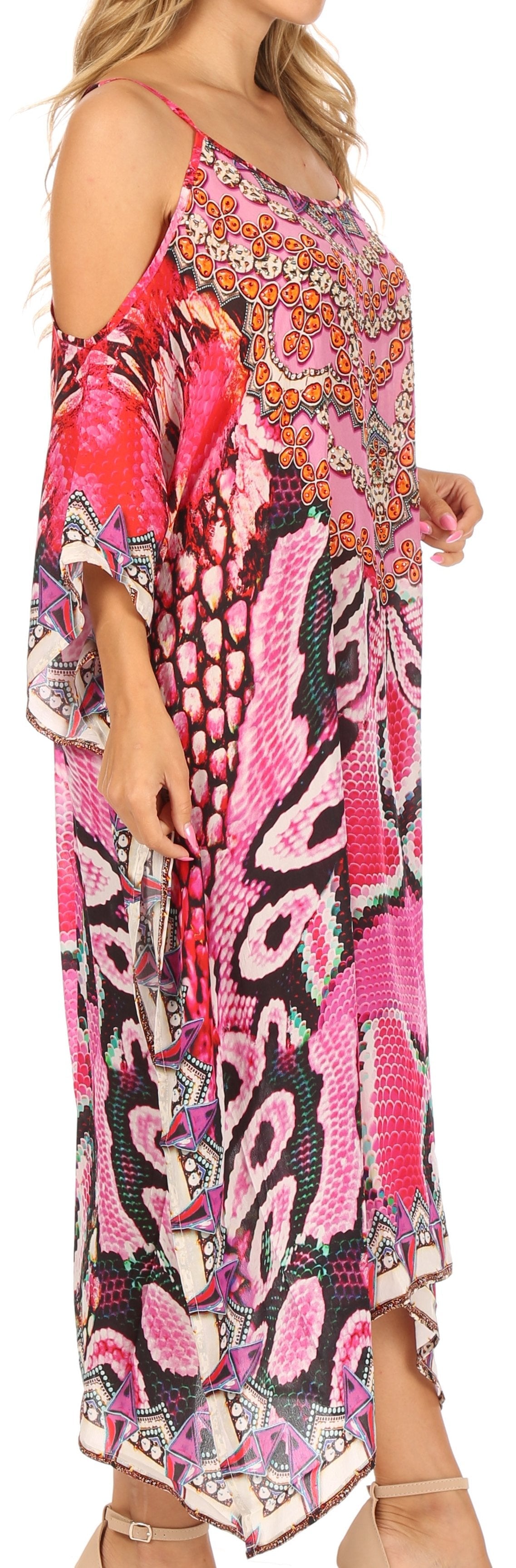 Vestido caftán Sakkas Amaya de corte holgado, largo, estampado, con tirantes y escote barco en los hombros