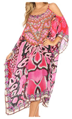 Vestido caftán Sakkas Amaya de corte holgado, largo, estampado, con tirantes y escote barco en los hombros