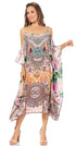 Vestido caftán Sakkas Amaya de corte holgado, largo, estampado, con tirantes y escote barco en los hombros