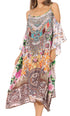 Vestido caftán Sakkas Amaya de corte holgado, largo, estampado, con tirantes y escote barco en los hombros