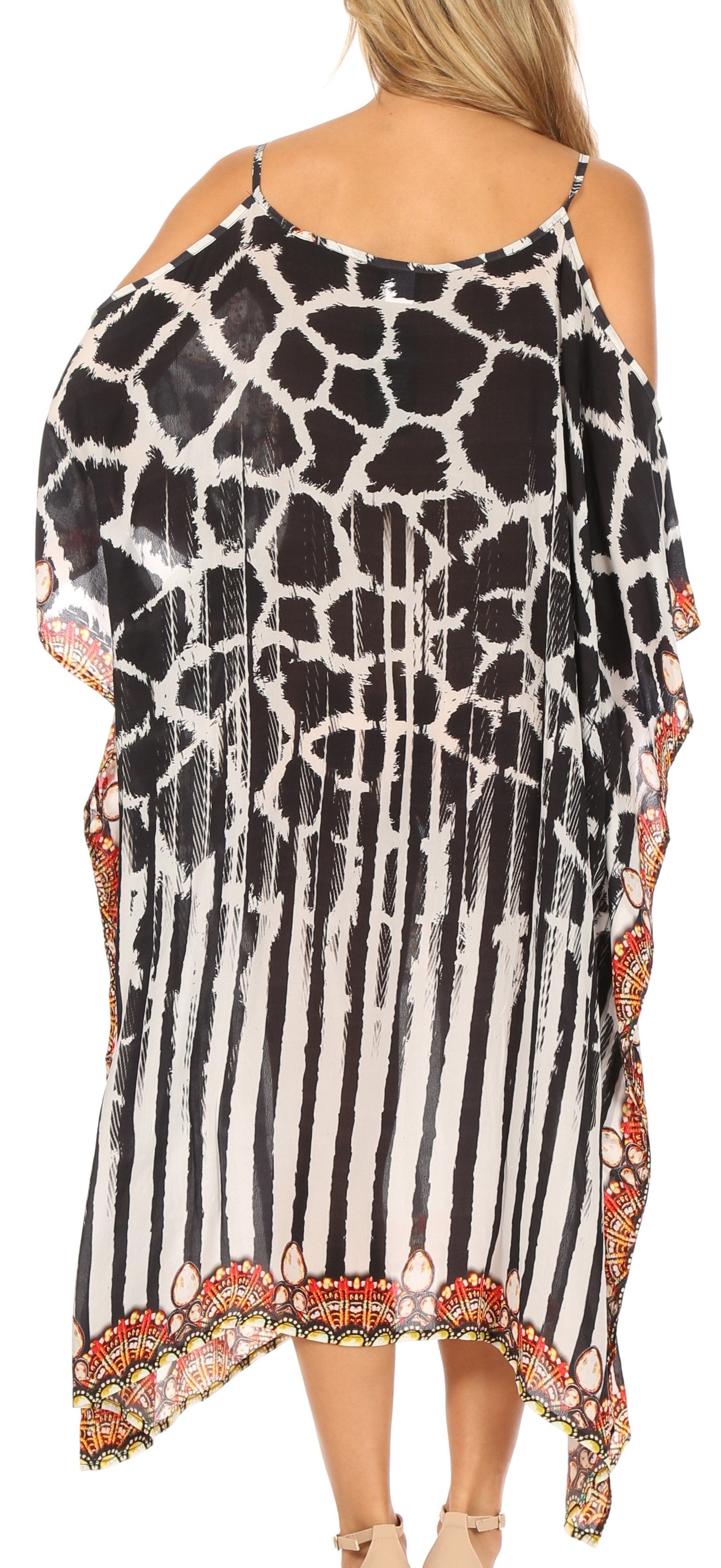 Vestido caftán Sakkas Amaya de corte holgado, largo, estampado, con tirantes y escote barco en los hombros