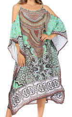 Vestido caftán Sakkas Amaya de corte holgado, largo, estampado, con tirantes y escote barco en los hombros