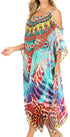 Vestido caftán Sakkas Amaya de corte holgado, largo, estampado, con tirantes y escote barco en los hombros