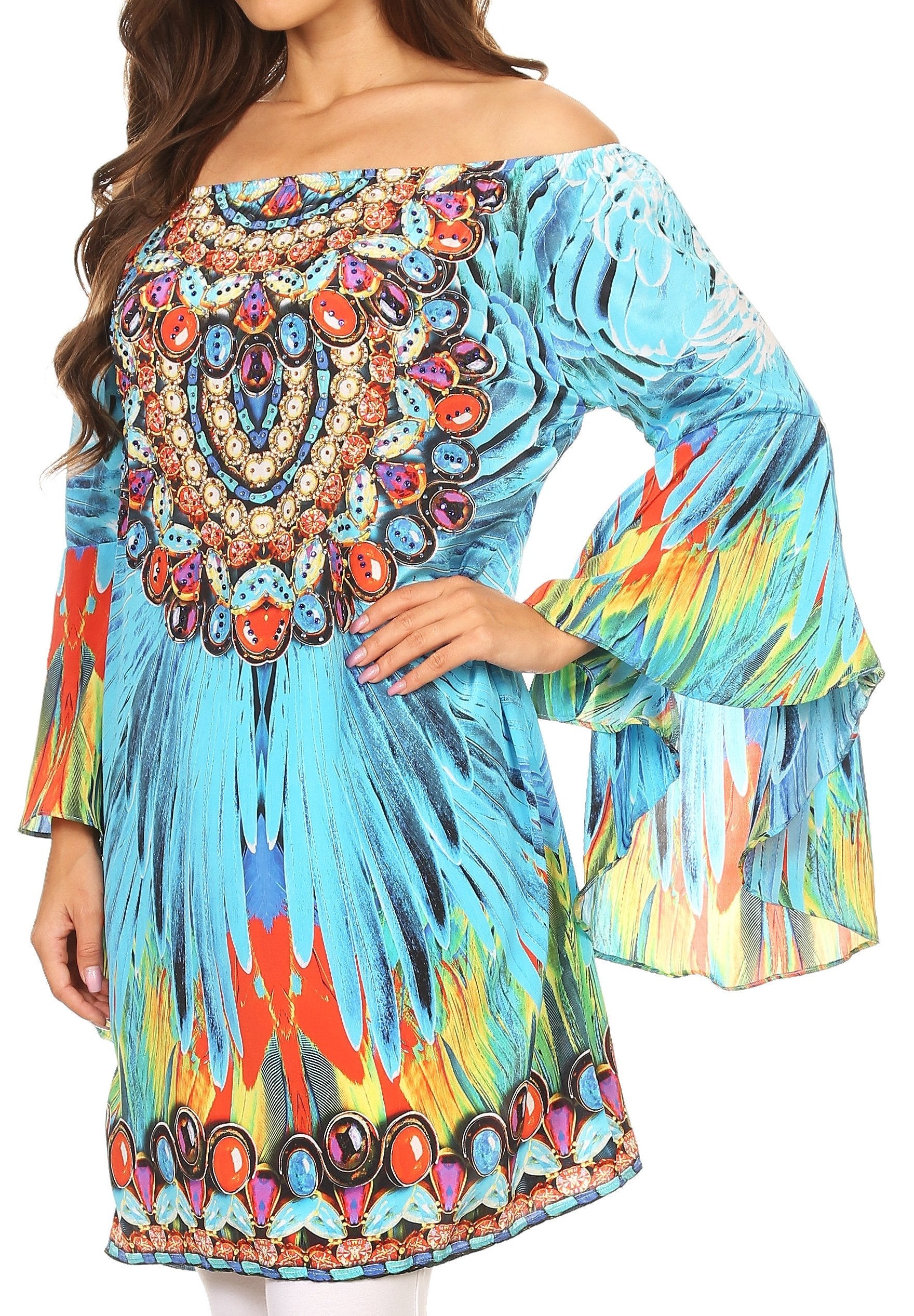 Vestido túnica Sakkas Inna con mangas acampanadas y pedrería