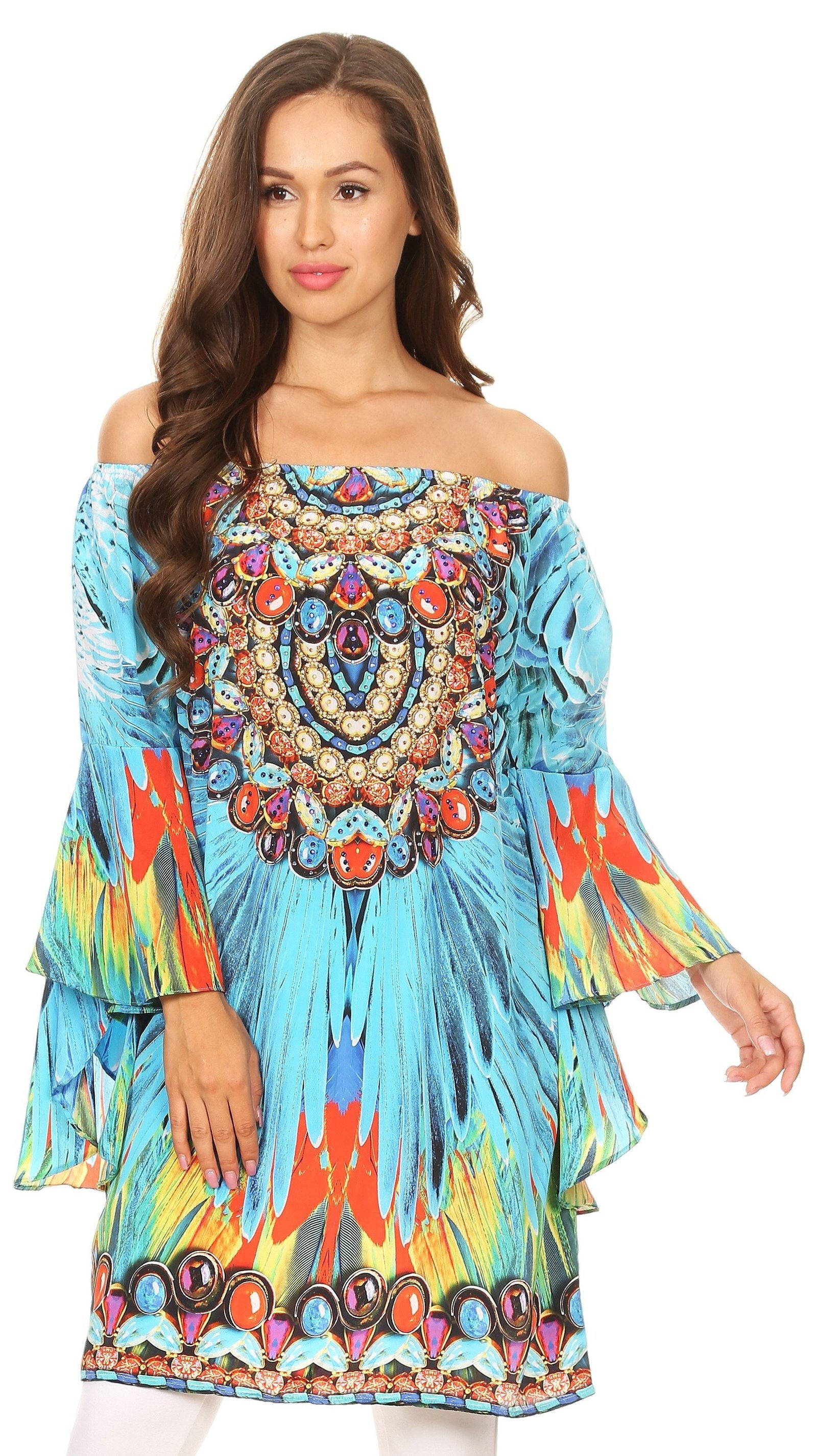 Vestido túnica Sakkas Inna con mangas acampanadas y pedrería