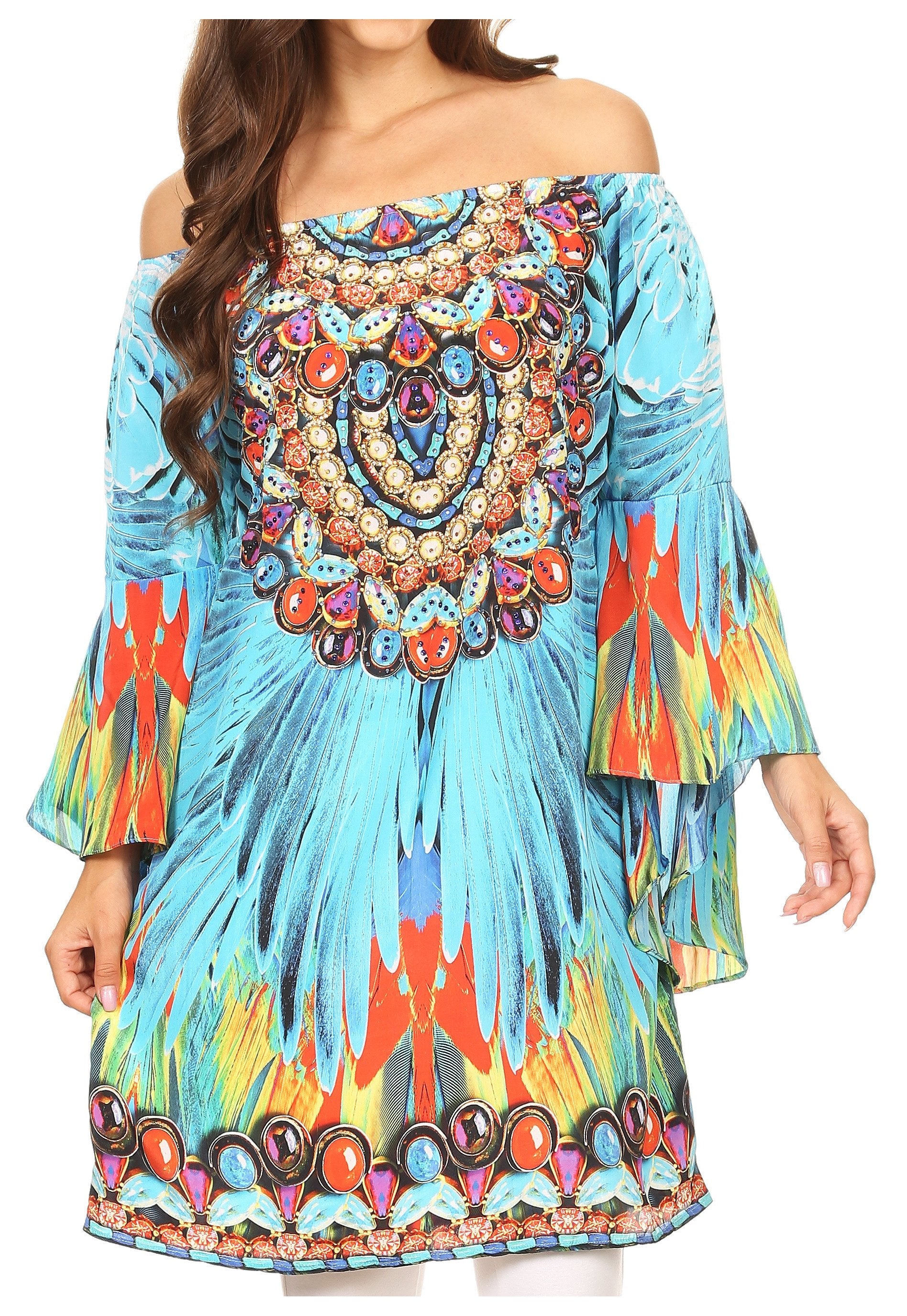 Vestido túnica Sakkas Inna con mangas acampanadas y pedrería