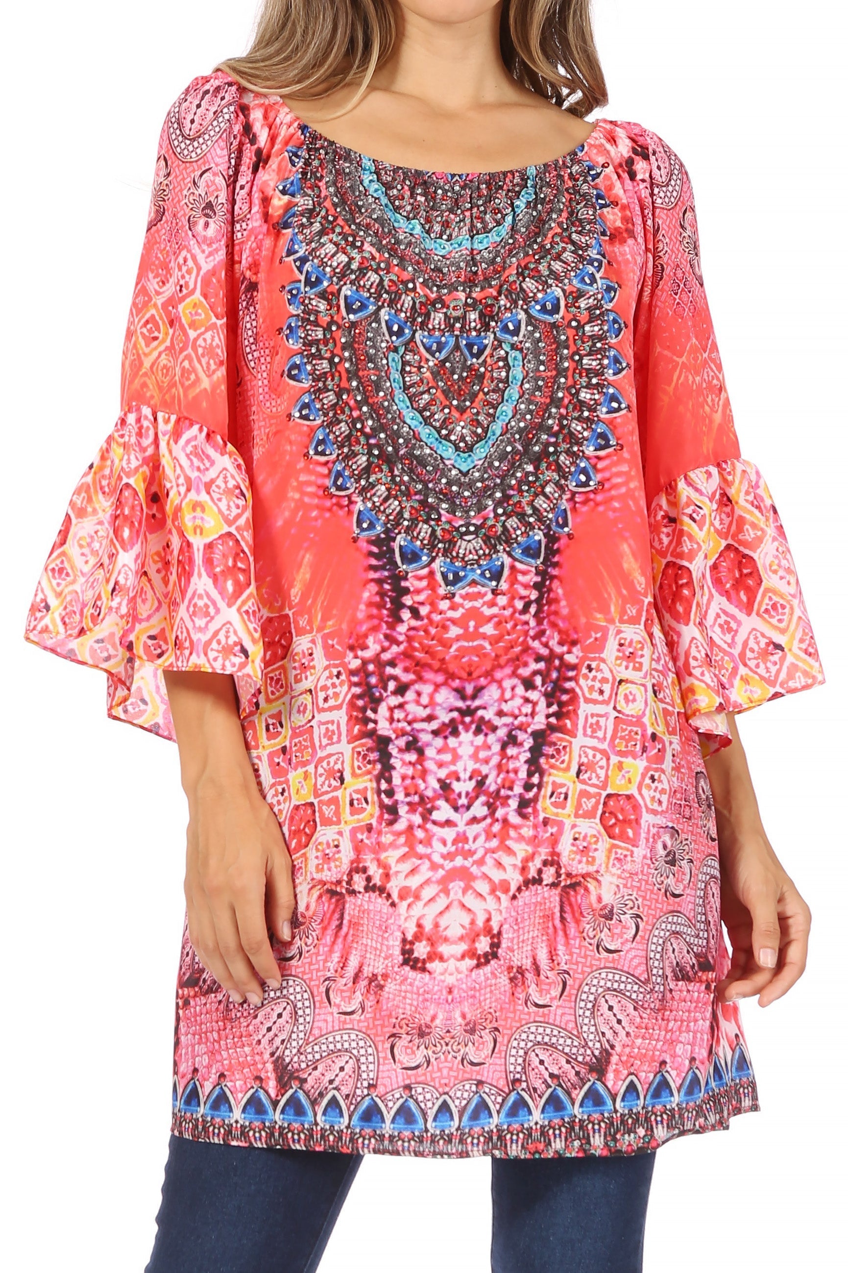 Vestido túnica Sakkas Inna con mangas acampanadas y pedrería