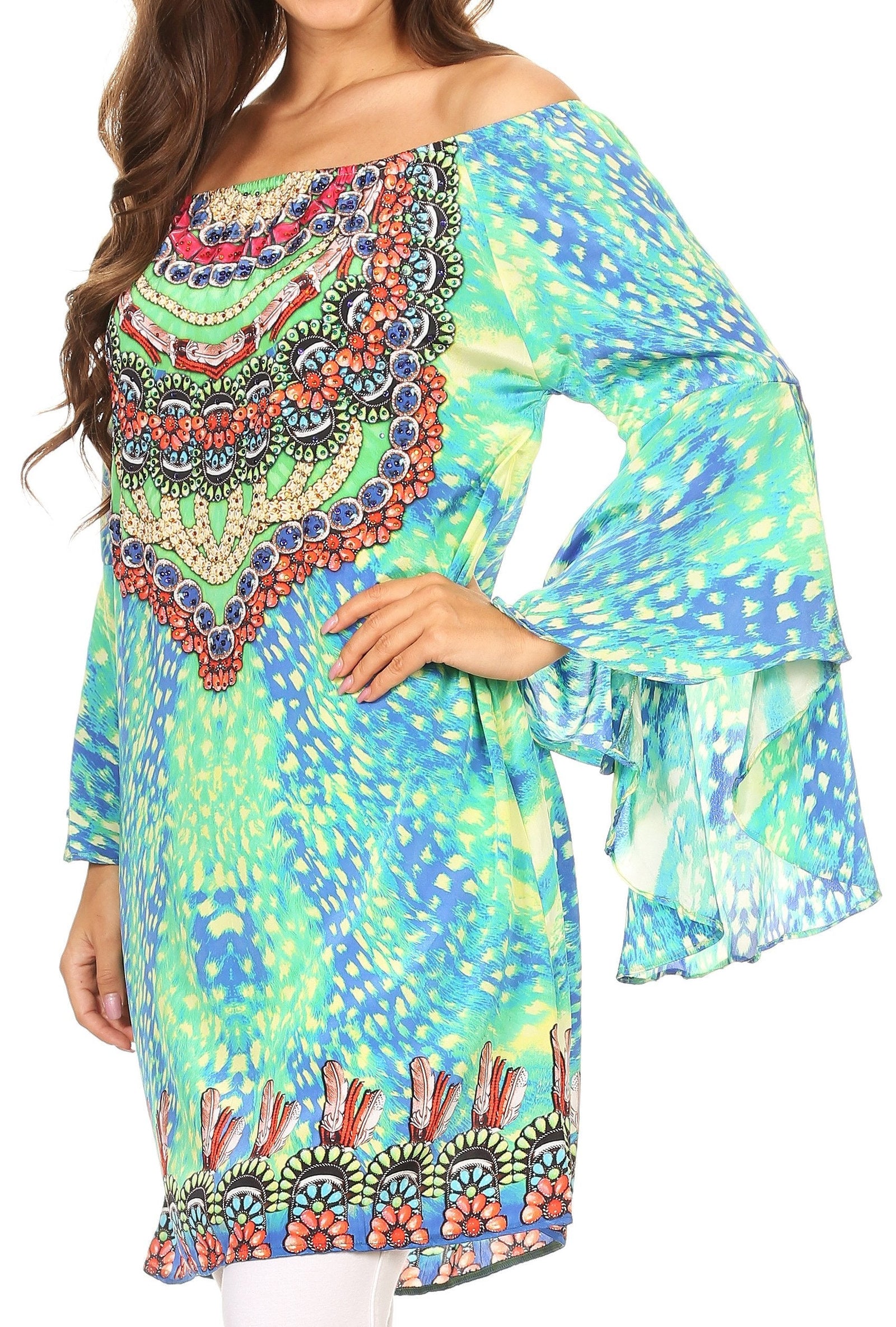 Vestido túnica Sakkas Inna con mangas acampanadas y pedrería