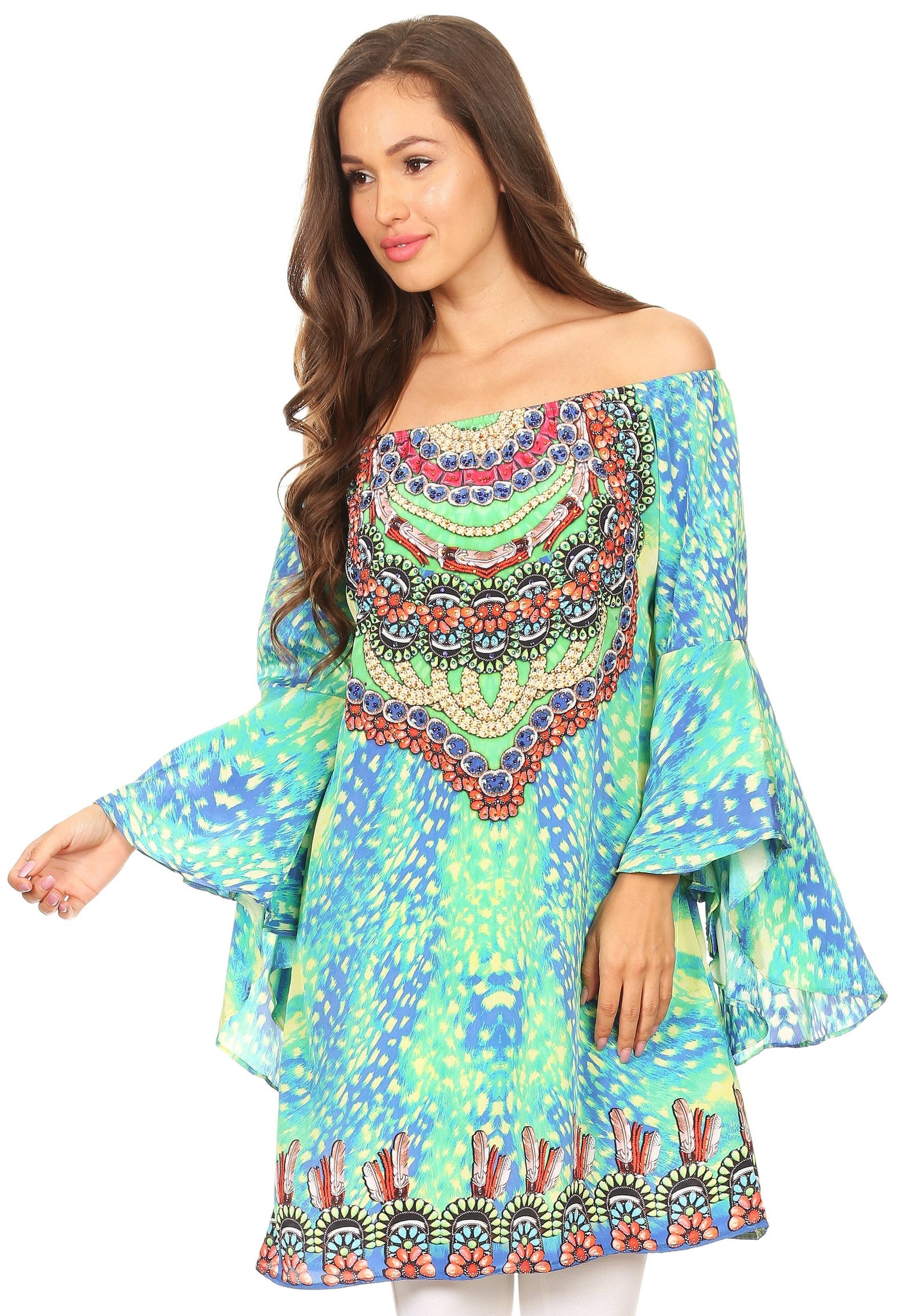 Vestido túnica Sakkas Inna con mangas acampanadas y pedrería