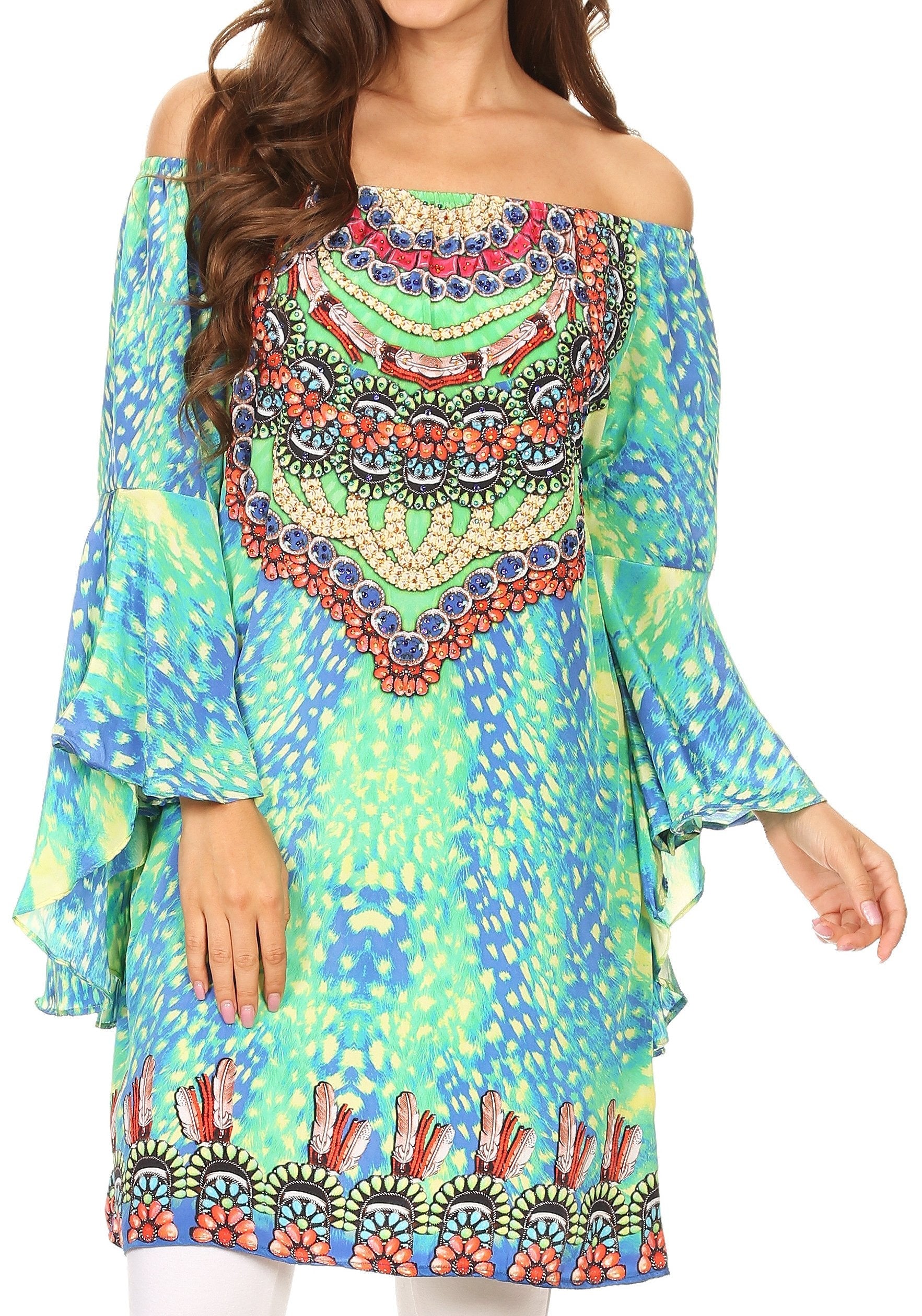 Vestido túnica Sakkas Inna con mangas acampanadas y pedrería