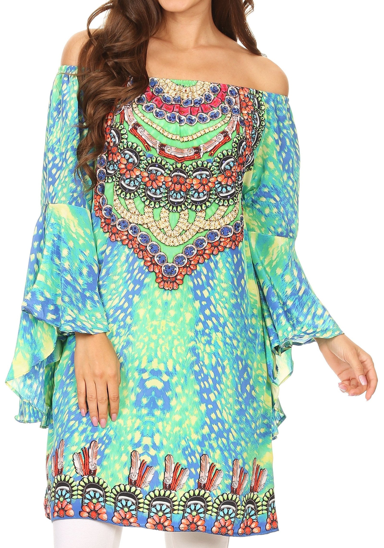 Vestido túnica Sakkas Inna con mangas acampanadas y pedrería