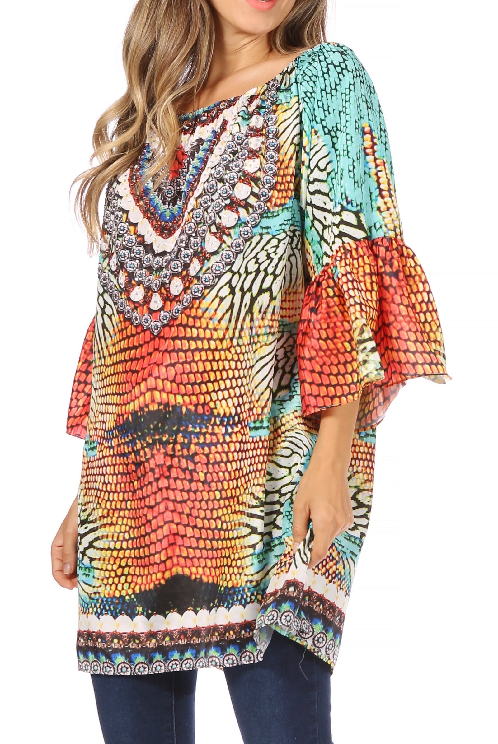 Vestido túnica Sakkas Inna con mangas acampanadas y pedrería