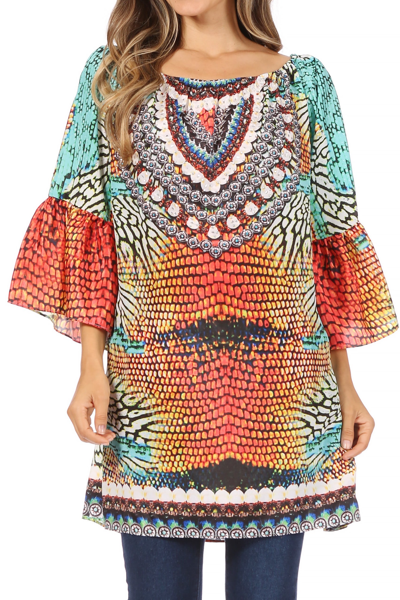 Vestido túnica Sakkas Inna con mangas acampanadas y pedrería