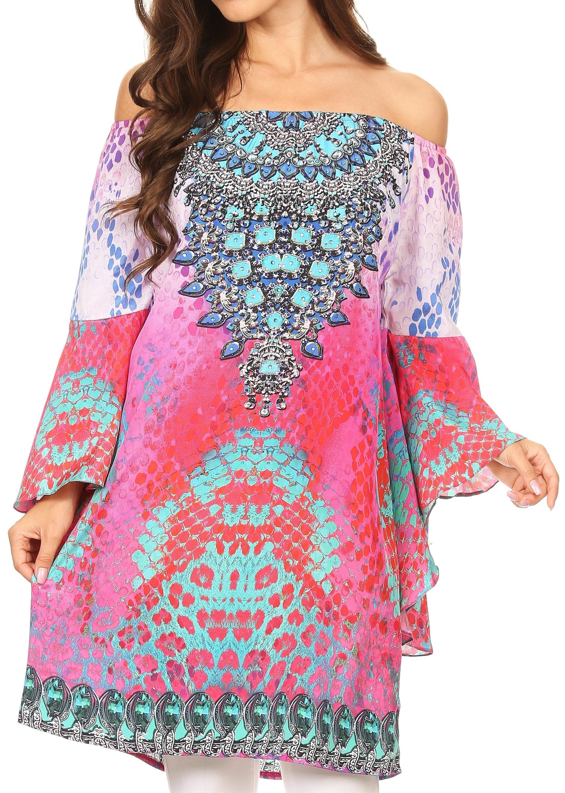 Vestido túnica Sakkas Inna con mangas acampanadas y pedrería