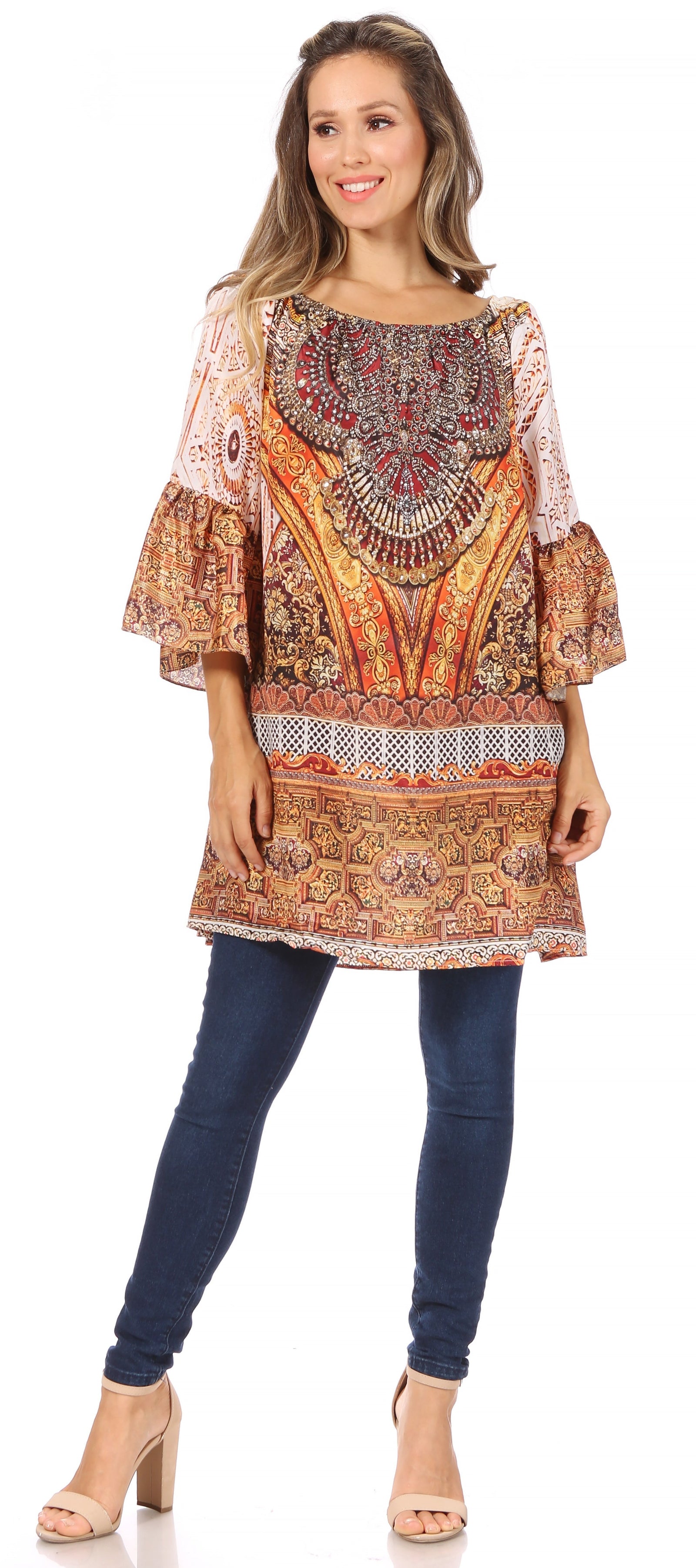 Vestido túnica Sakkas Inna con mangas acampanadas y pedrería