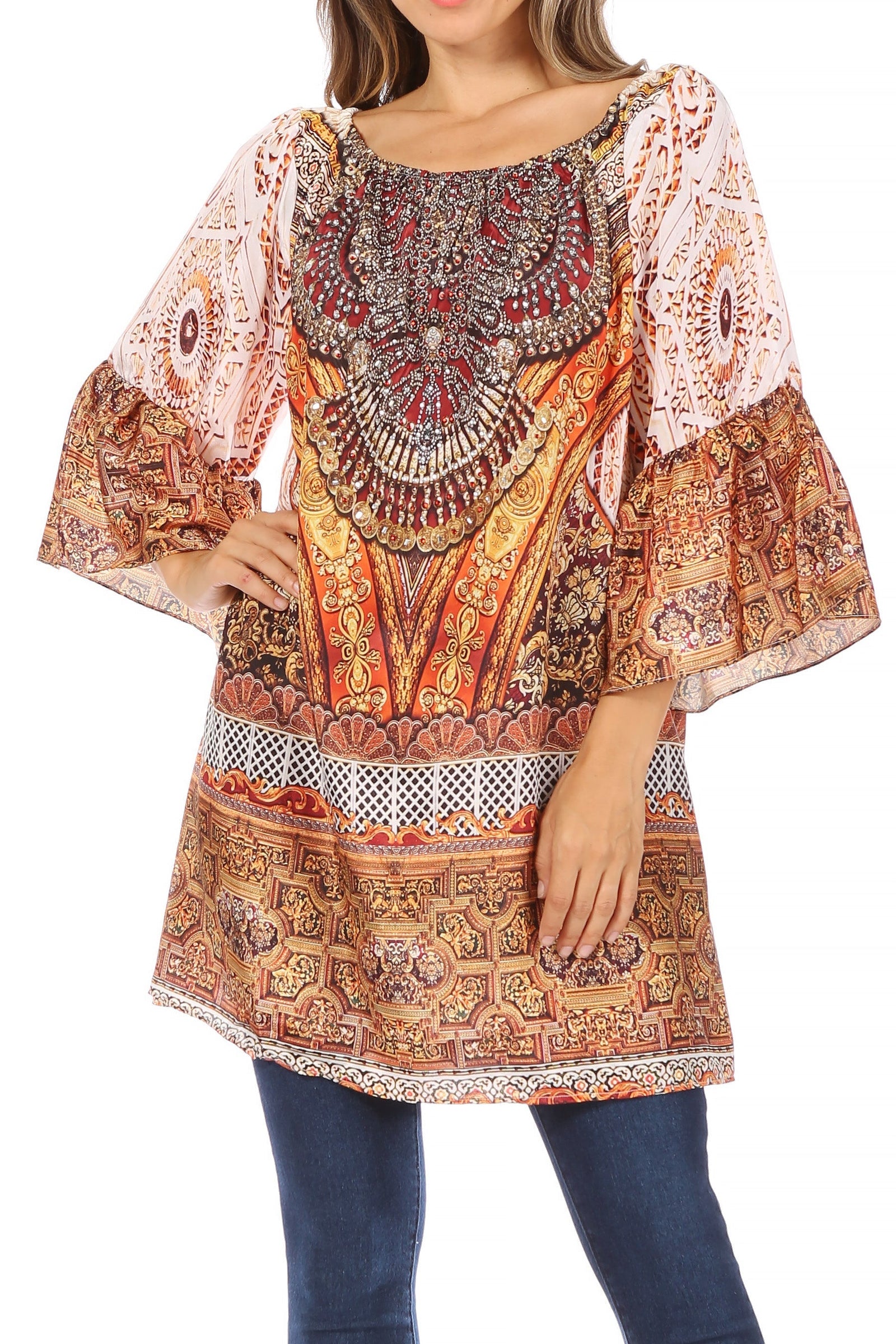 Vestido túnica Sakkas Inna con mangas acampanadas y pedrería