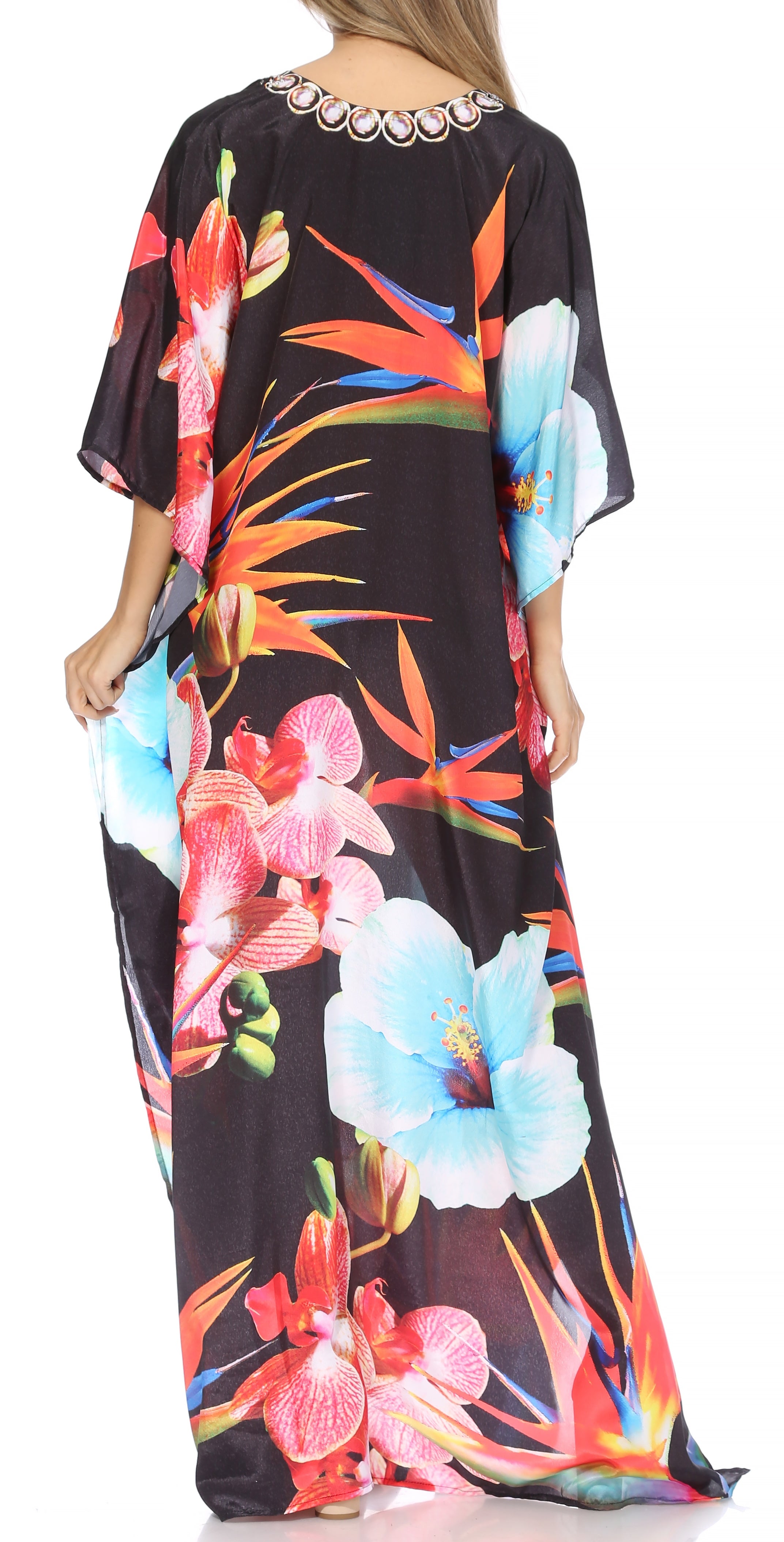 Vestido caftán largo Sakkas Georgettina con escote en V y cristales fluidos
