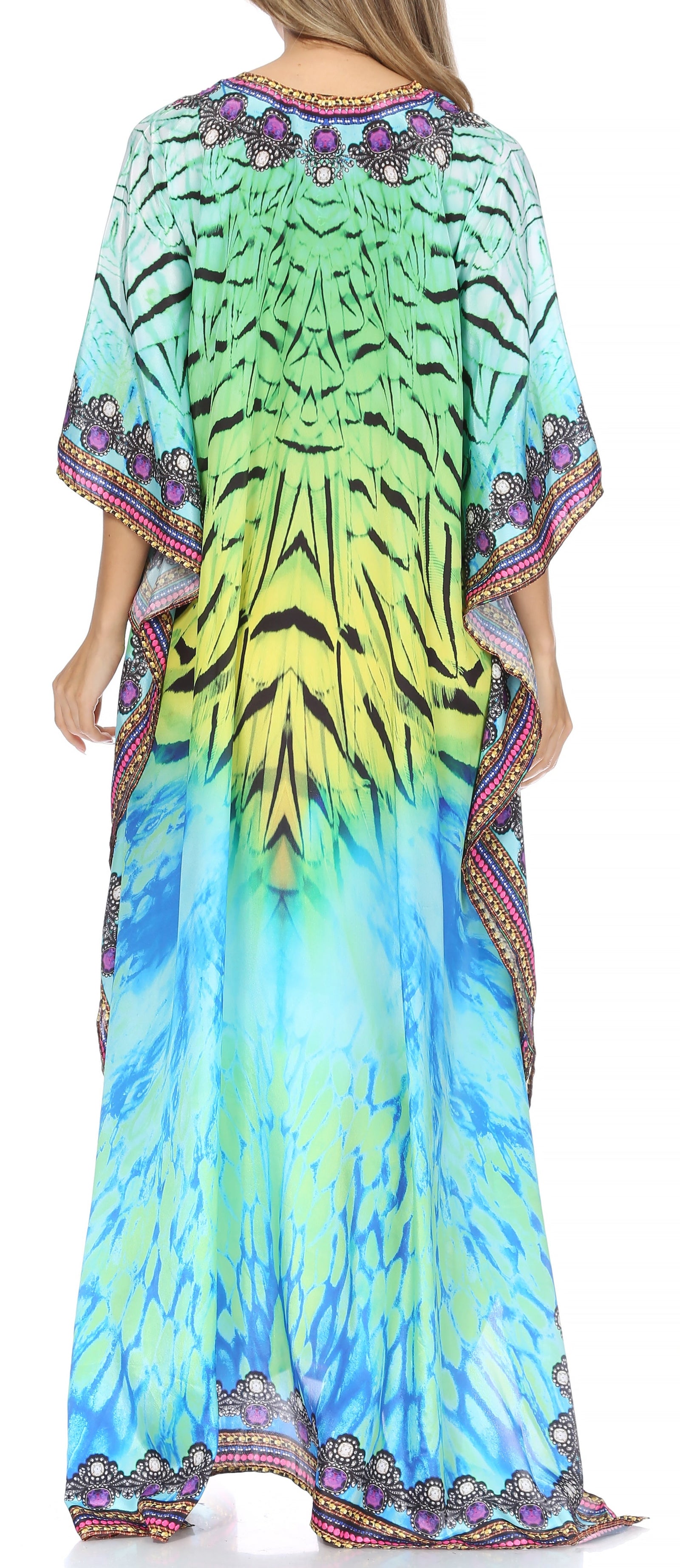 Vestido caftán largo Sakkas Georgettina con escote en V y cristales fluidos