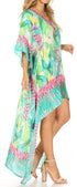 Vestido Sakkas Laisson Flowy Hi-Lo Caftán con diamantes de imitación, cuello en V, corte cuadrado, para cubrir la parte superior