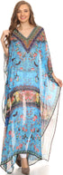 Vestido caftán largo con diseño estampado Wilder de Sakkas y cristales transparentes.