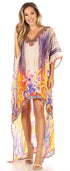 Vestido Sakkas Laisson Flowy Hi-Lo Caftán con diamantes de imitación, cuello en V, corte cuadrado, para cubrir la parte superior