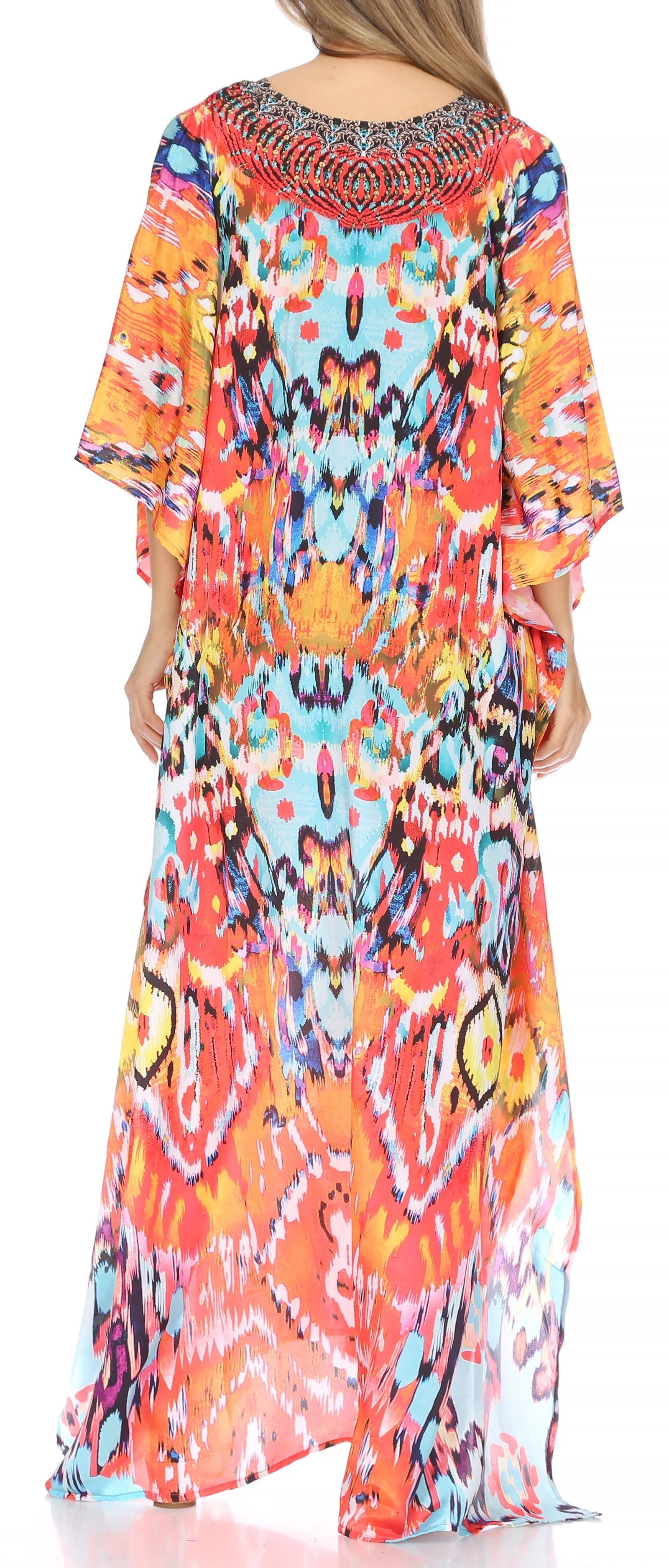 Vestido caftán largo Sakkas Georgettina con escote en V y cristales fluidos