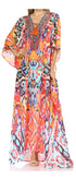 Vestido caftán largo Sakkas Georgettina con escote en V y cristales fluidos