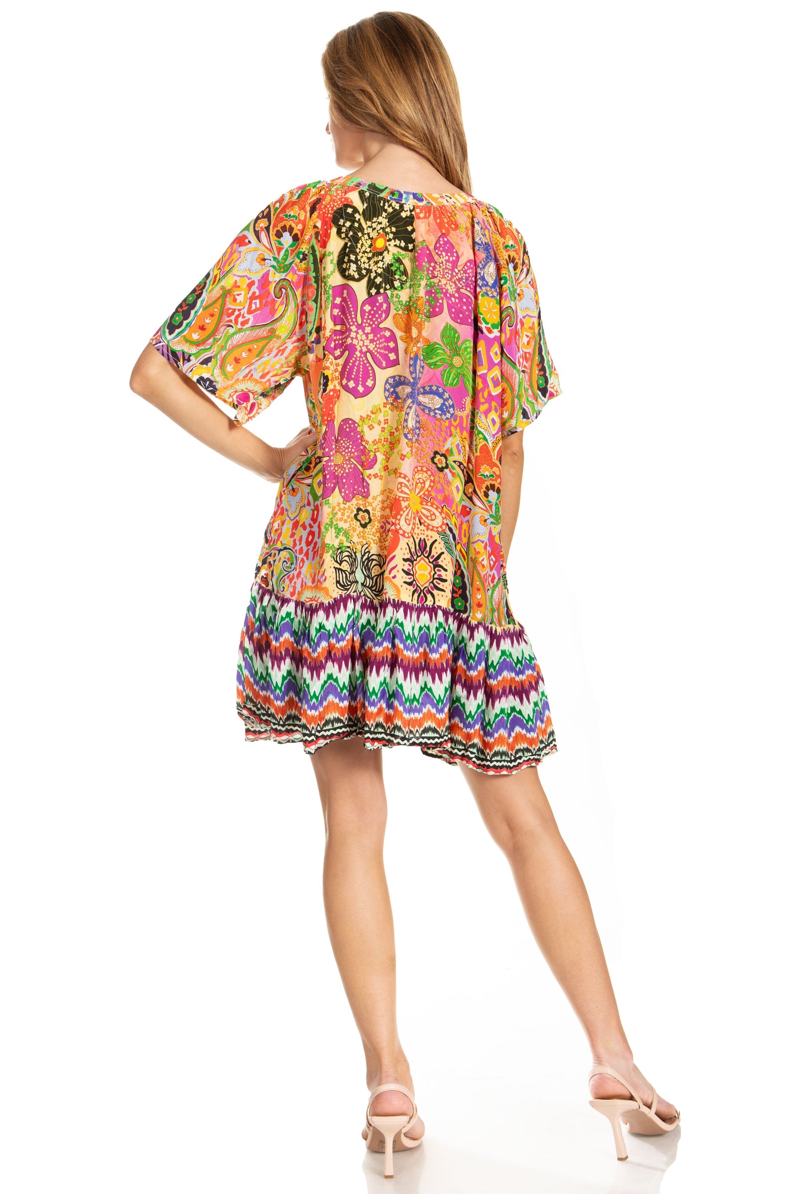 Vestido bohemio de verano informal con estampado floral de manga corta para cóctel de Sakkas Eliza para mujer
