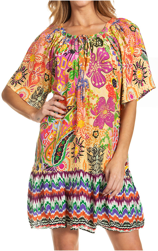 Vestido bohemio de verano informal con estampado floral de manga corta para cóctel de Sakkas Eliza para mujer