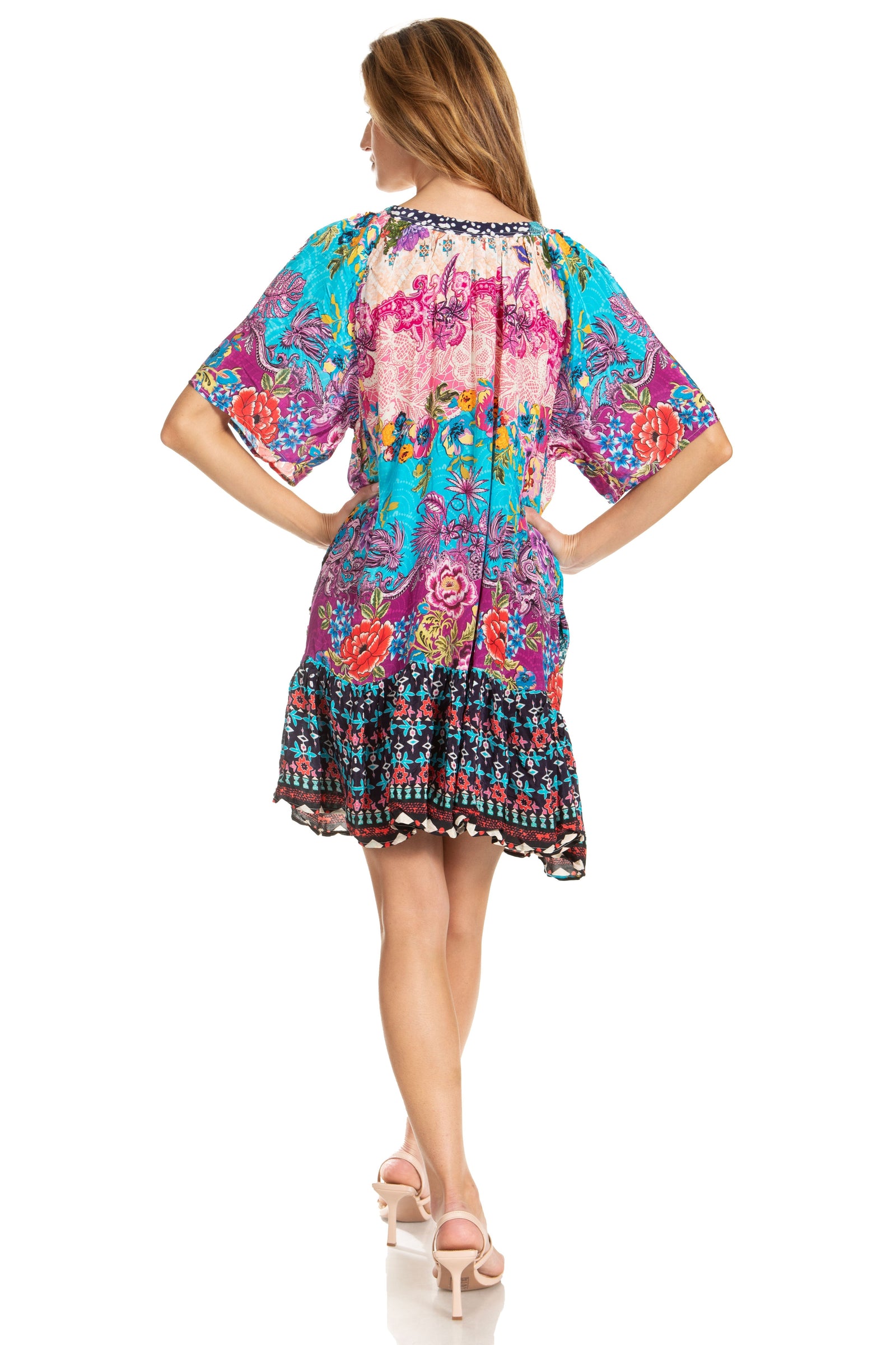 Vestido bohemio de verano informal con estampado floral de manga corta para cóctel de Sakkas Eliza para mujer