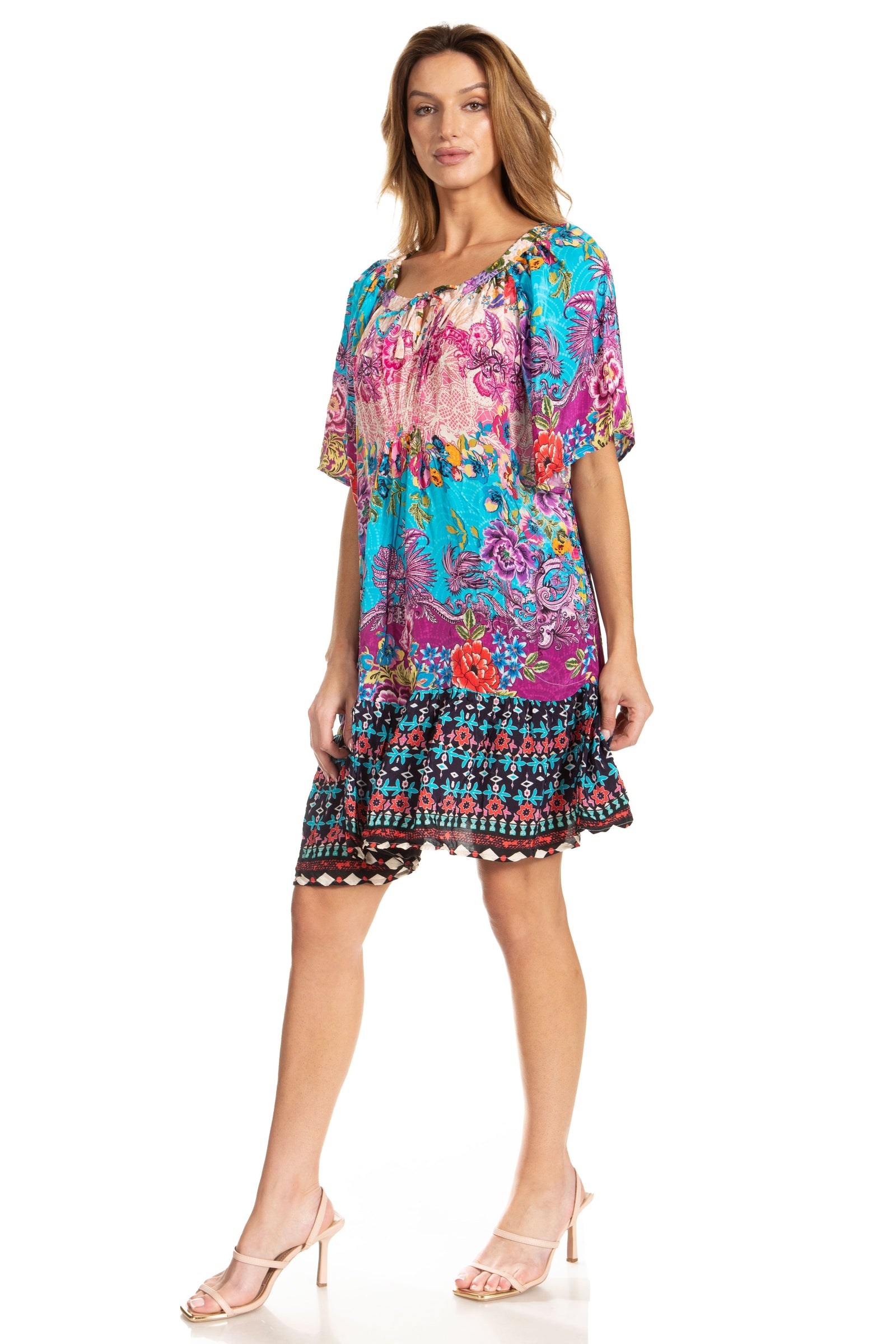 Vestido bohemio de verano informal con estampado floral de manga corta para cóctel de Sakkas Eliza para mujer