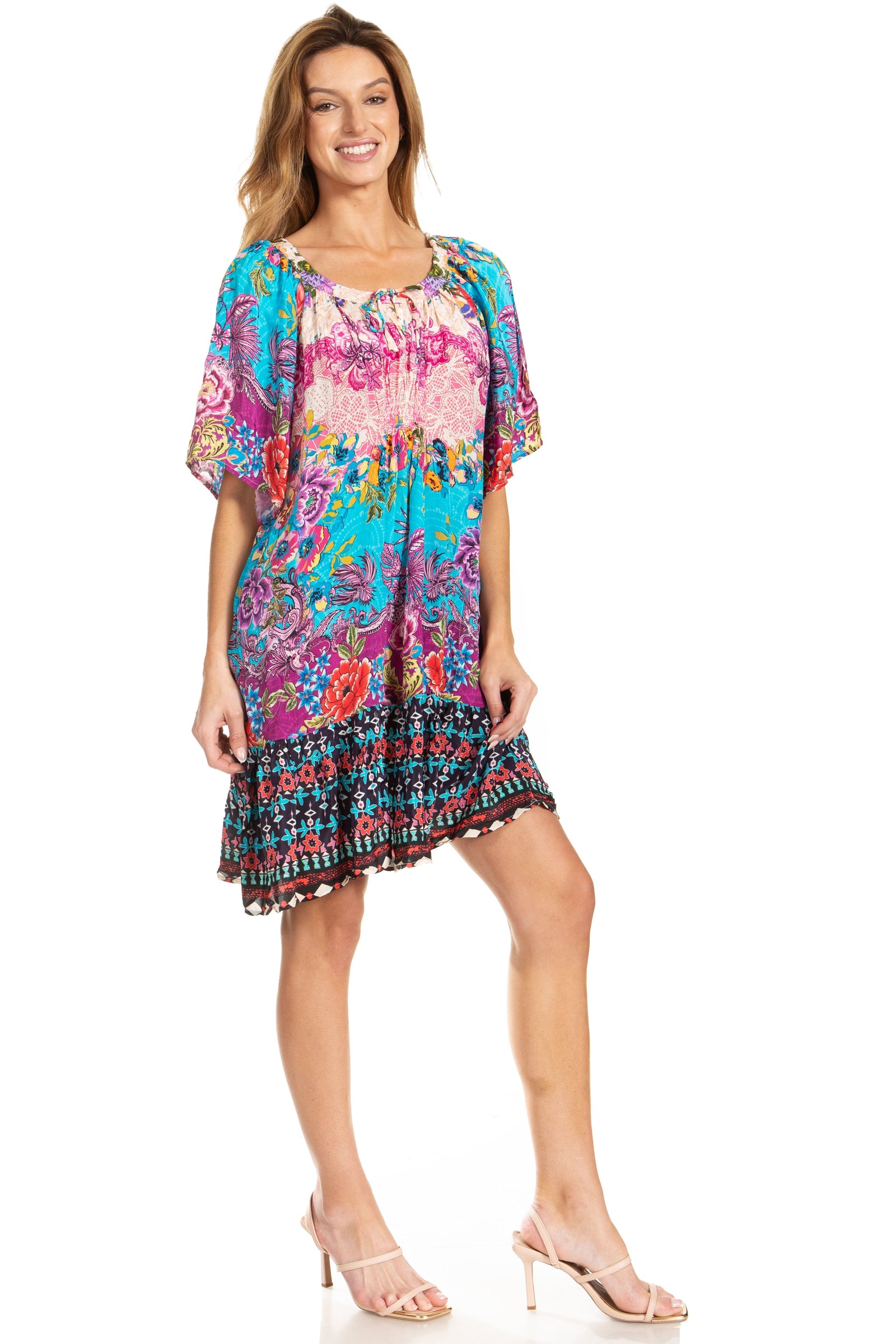 Vestido bohemio de verano informal con estampado floral de manga corta para cóctel de Sakkas Eliza para mujer