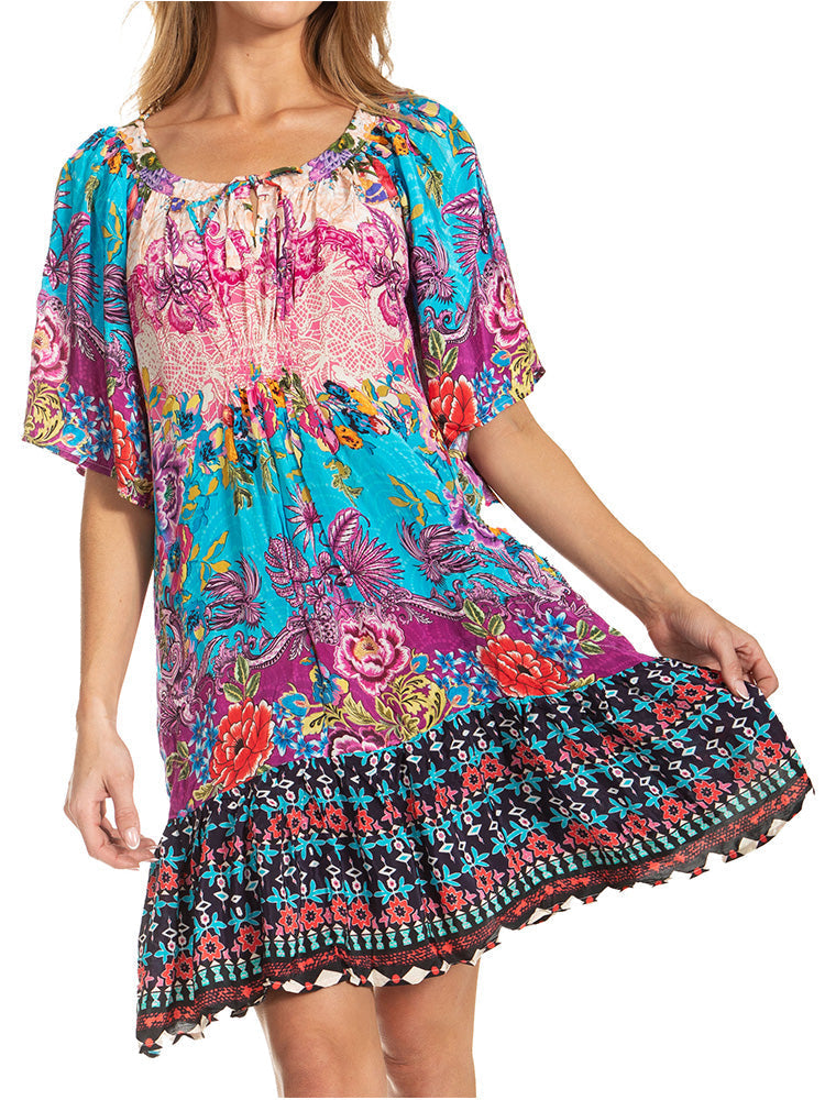 Vestido bohemio de verano informal con estampado floral de manga corta para cóctel de Sakkas Eliza para mujer