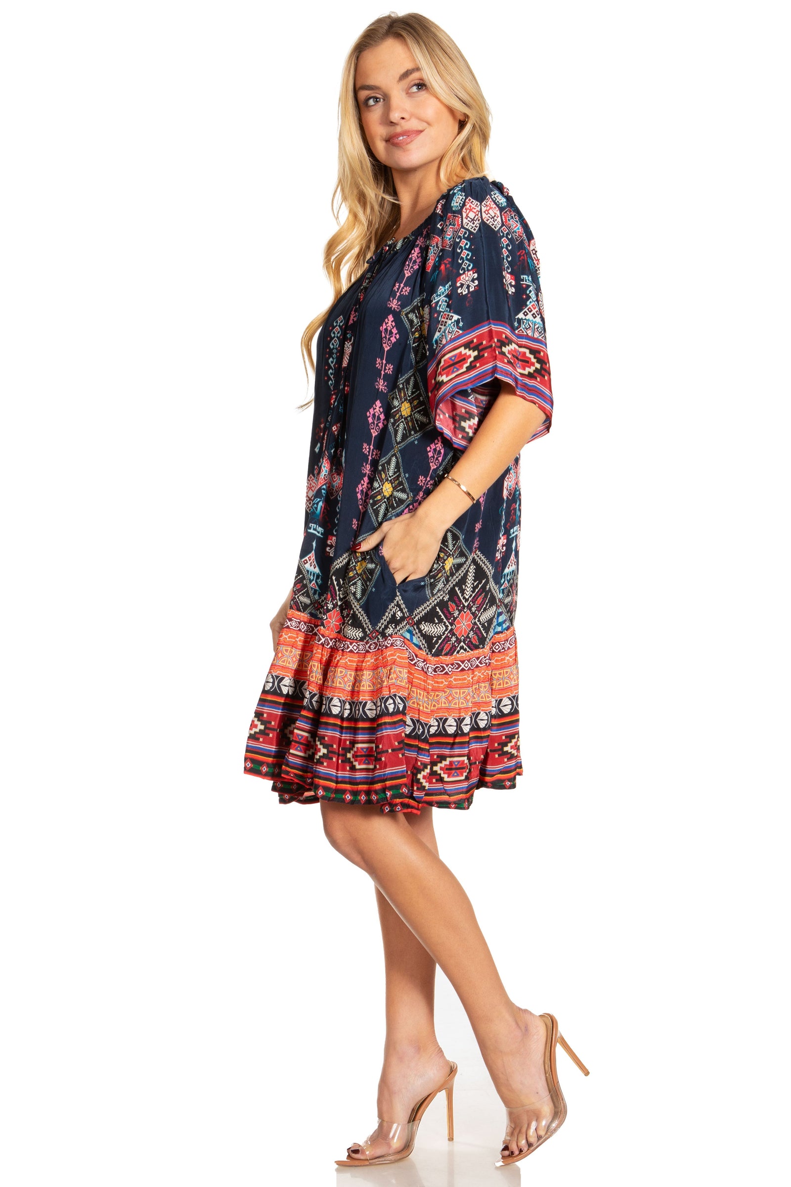 Vestido bohemio de verano informal con estampado floral de manga corta para cóctel de Sakkas Eliza para mujer