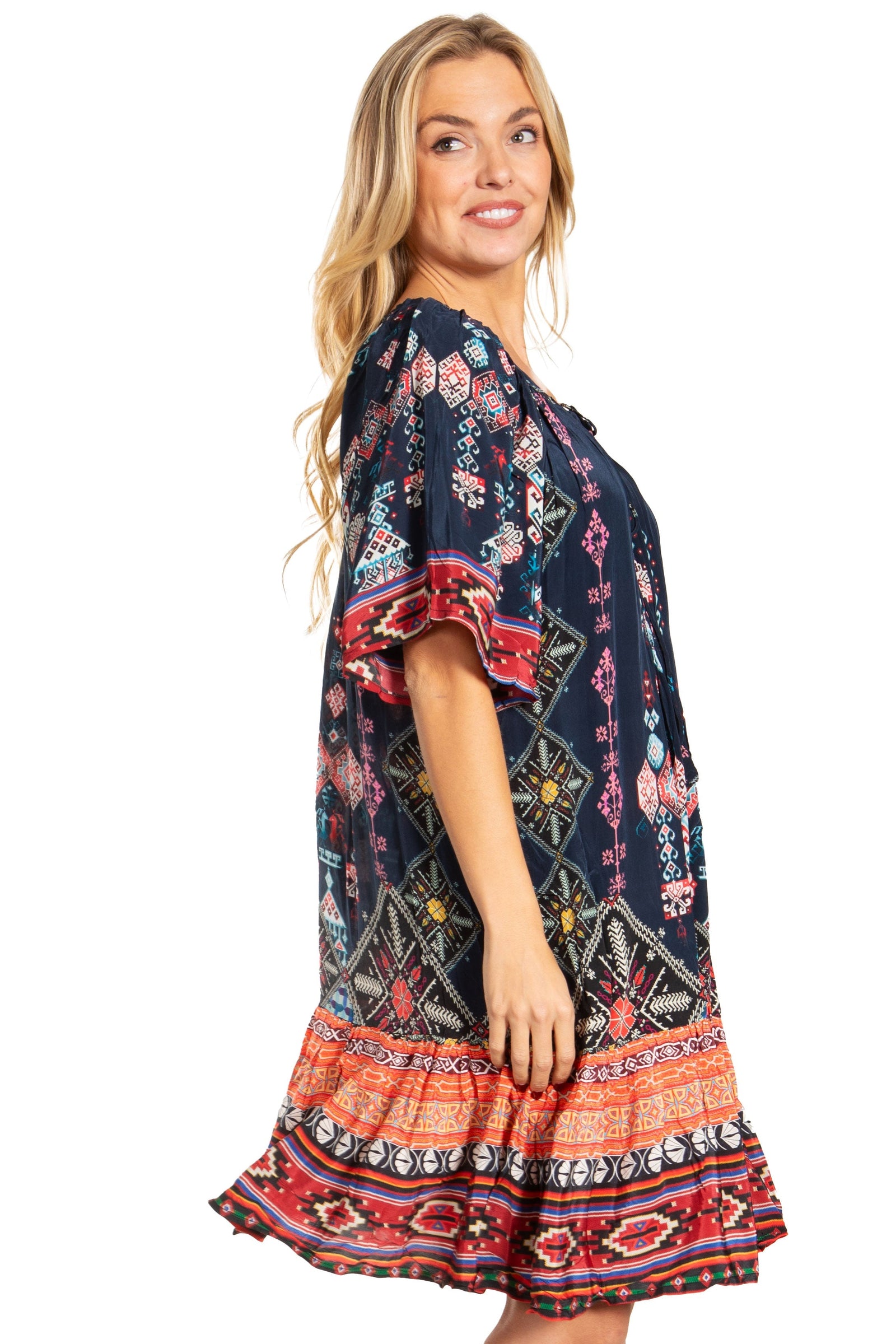 Vestido bohemio de verano informal con estampado floral de manga corta para cóctel de Sakkas Eliza para mujer
